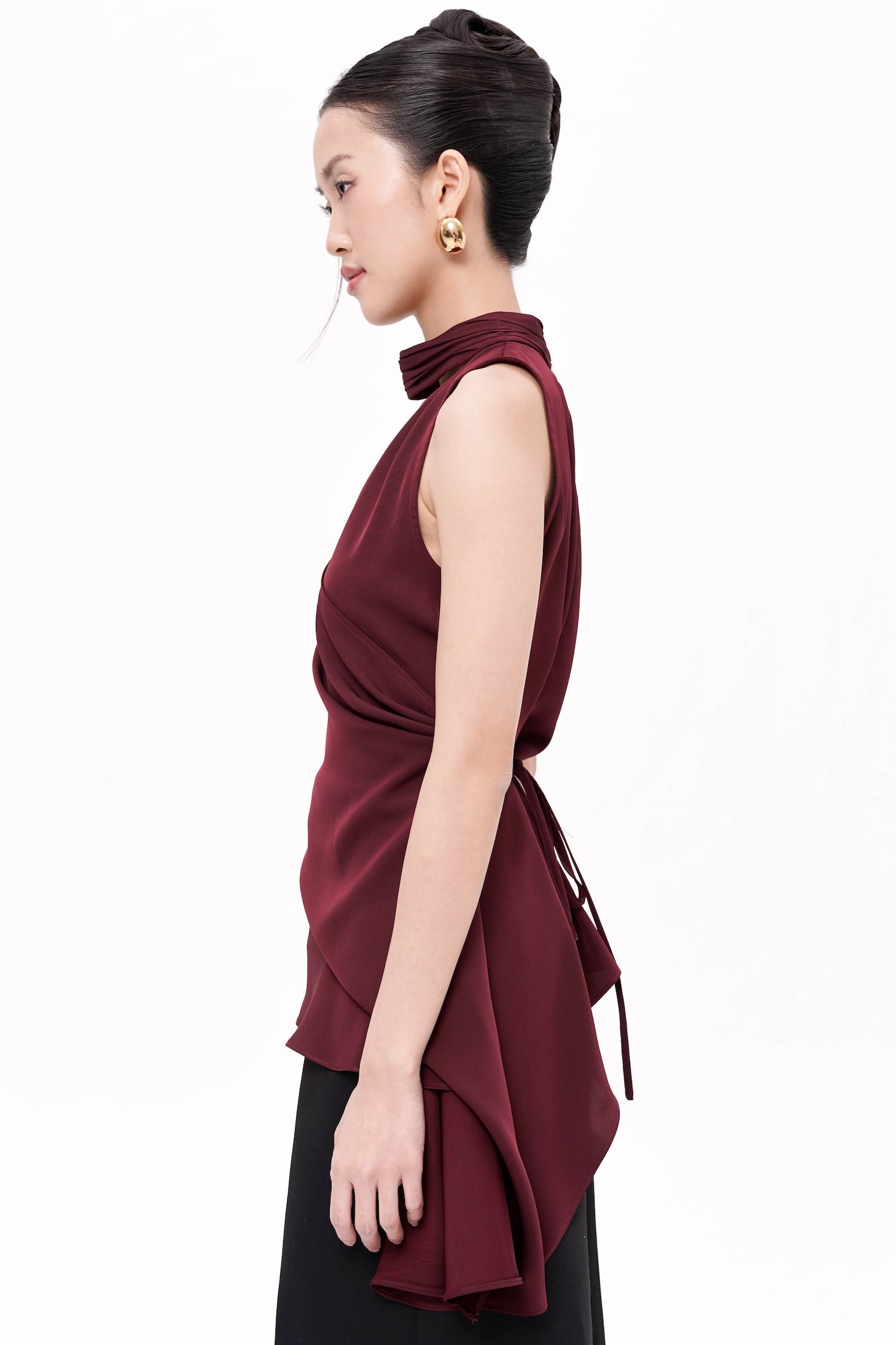 Huxley Faux Wrap Top In Wine