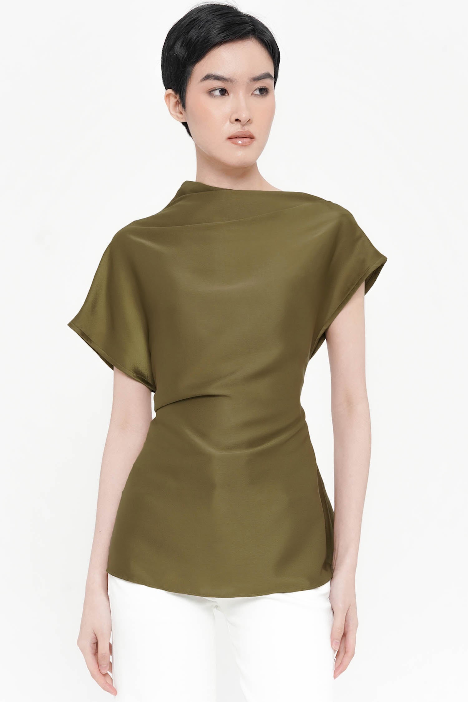 Salomi Drape Blouse In Olive