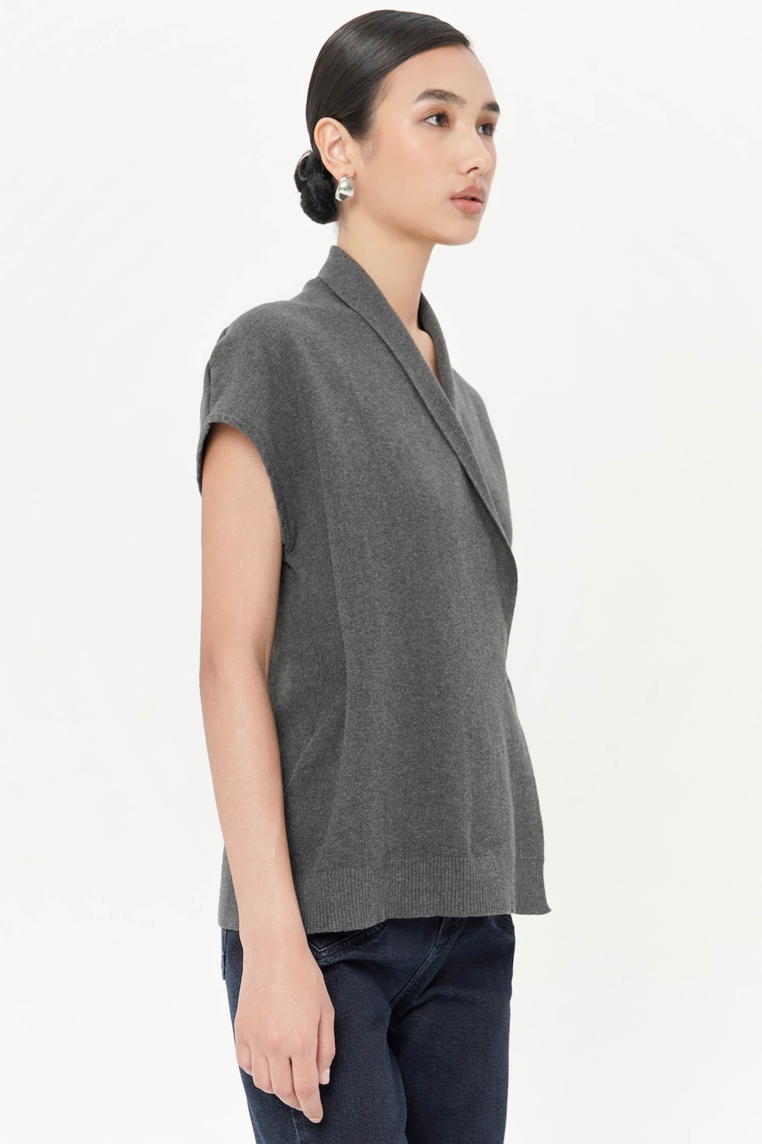 Eira Wrap Top In Dark Grey Knit
