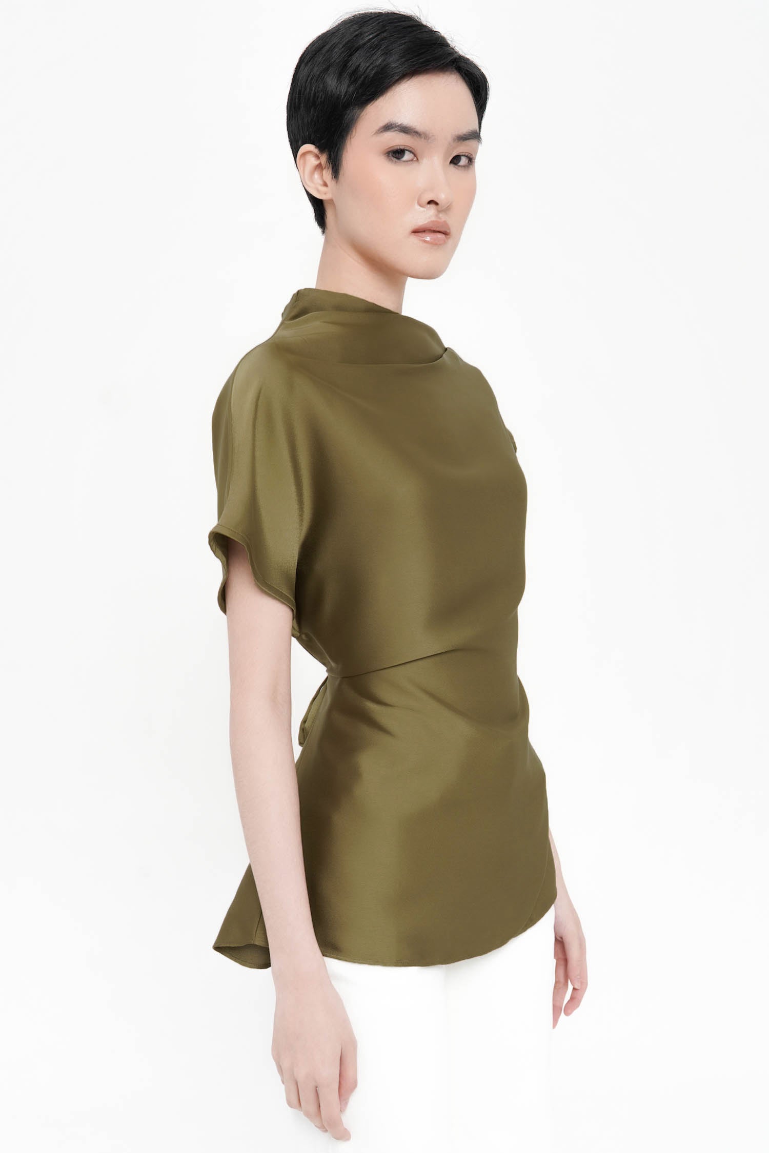 Salomi Drape Blouse In Olive