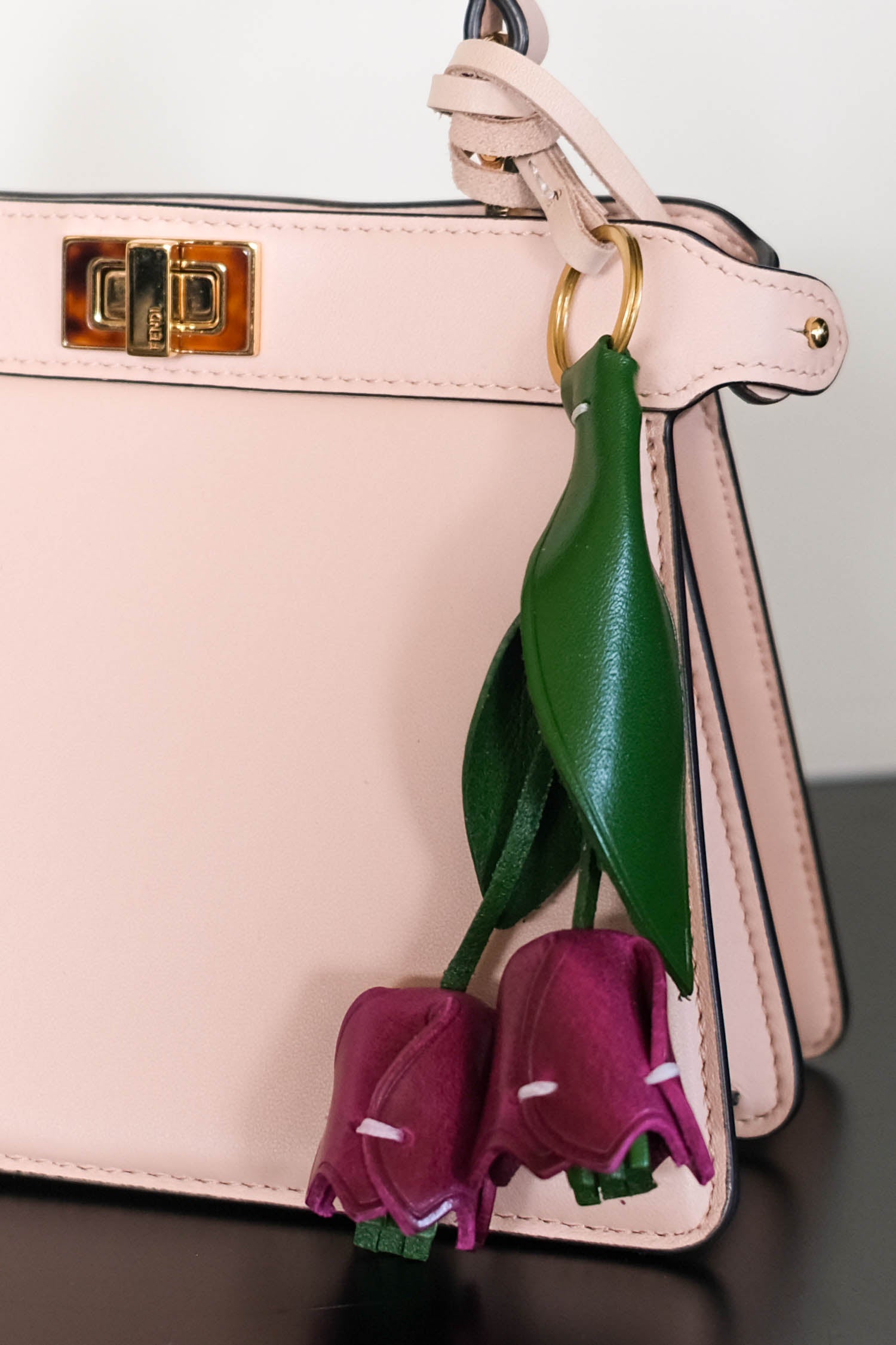 Tulip Petal Bloom Leather Charm In Plum