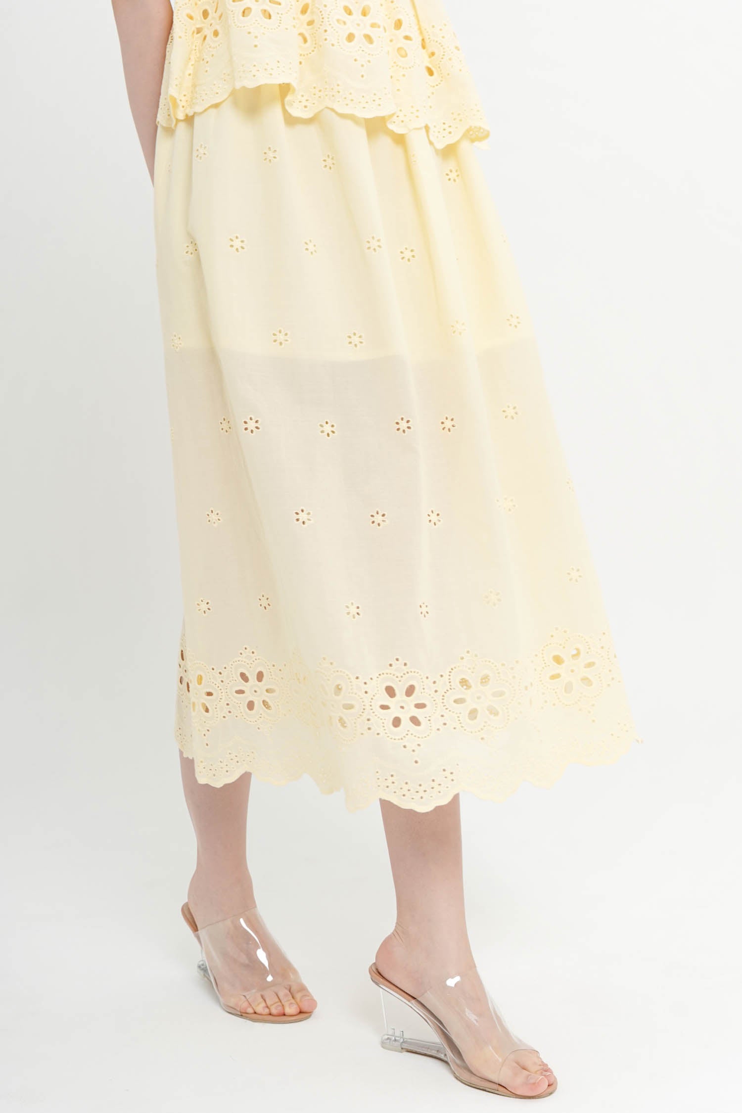 Nerina Embroidered Midi Skirt In Butter