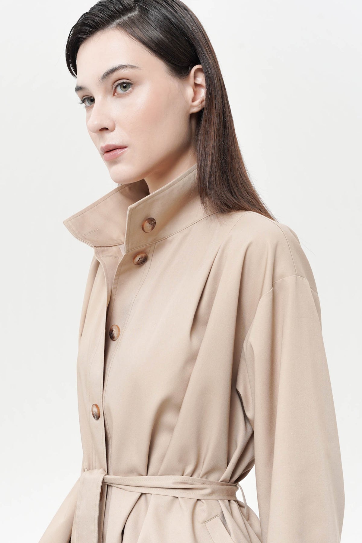 Gillian High Neck Trench In Latte