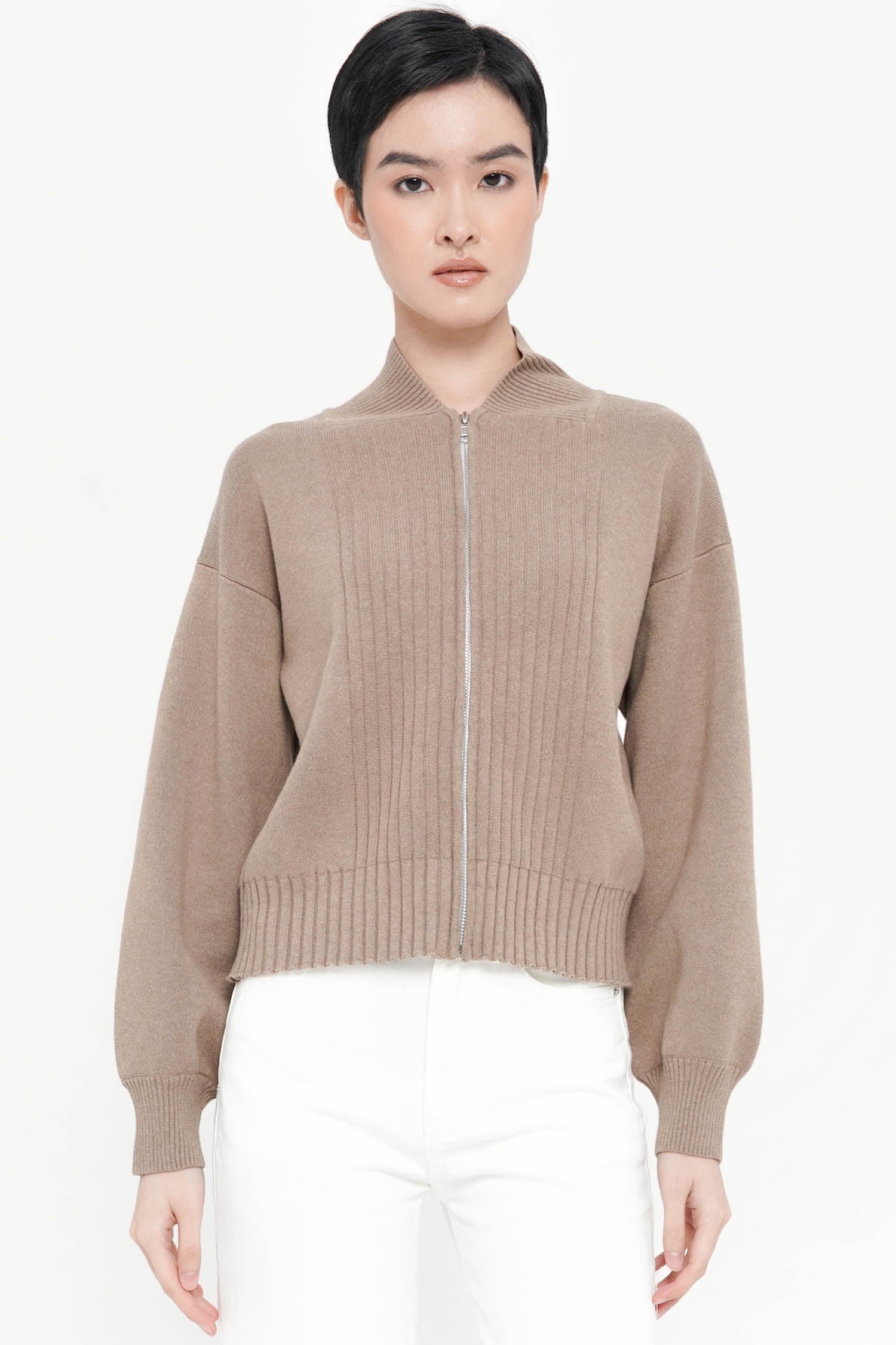 Cyon Puff-sleeve Cardi In Mocha