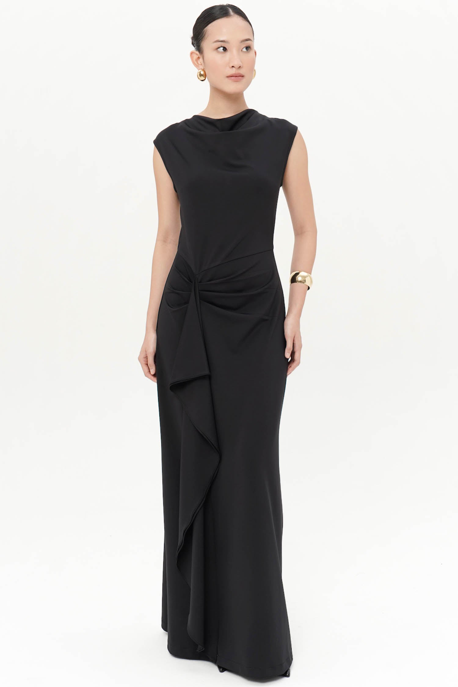 Cosima Maxi Drape Bodycon Dress In Black