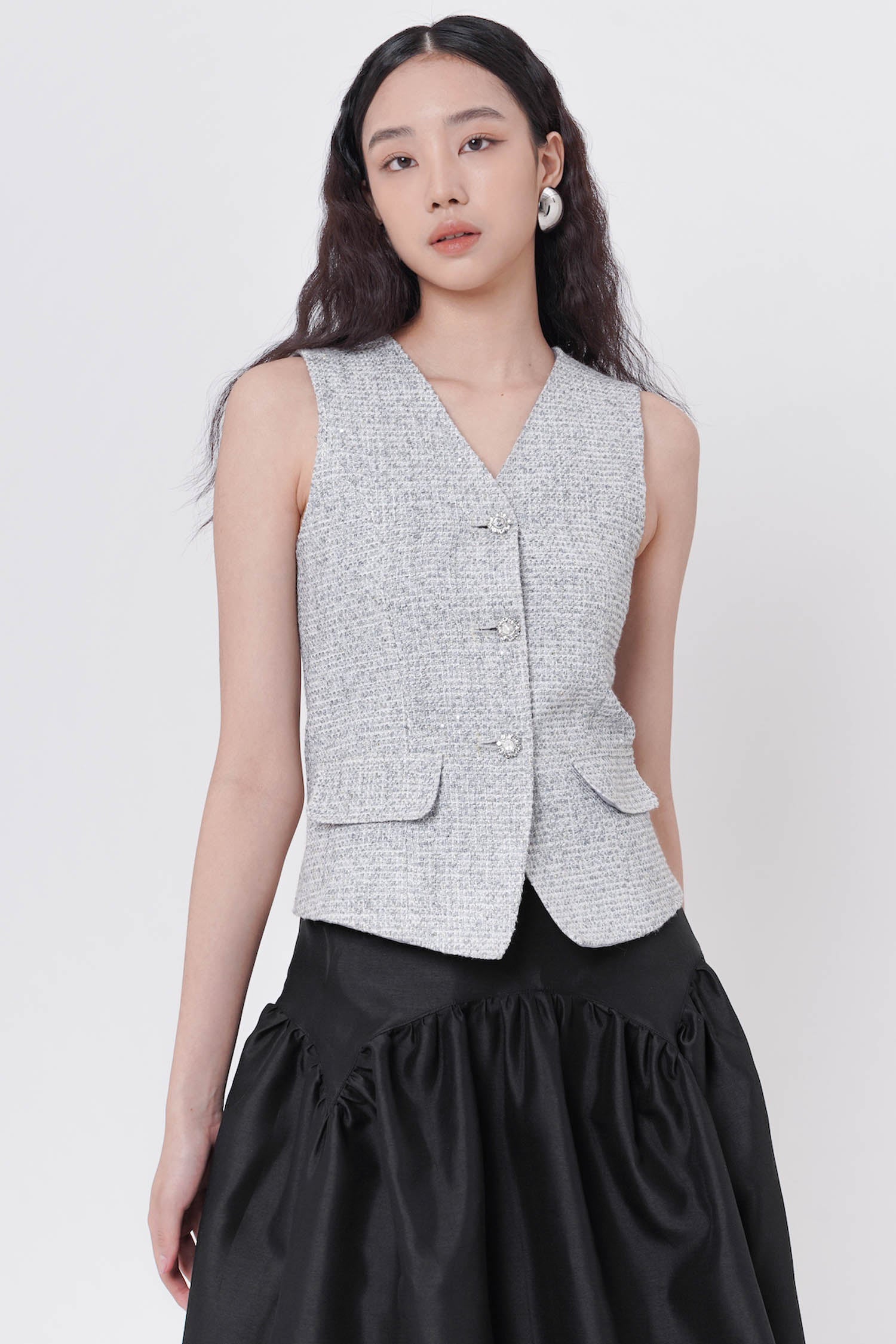 Olwen Tweed Vest In Grey