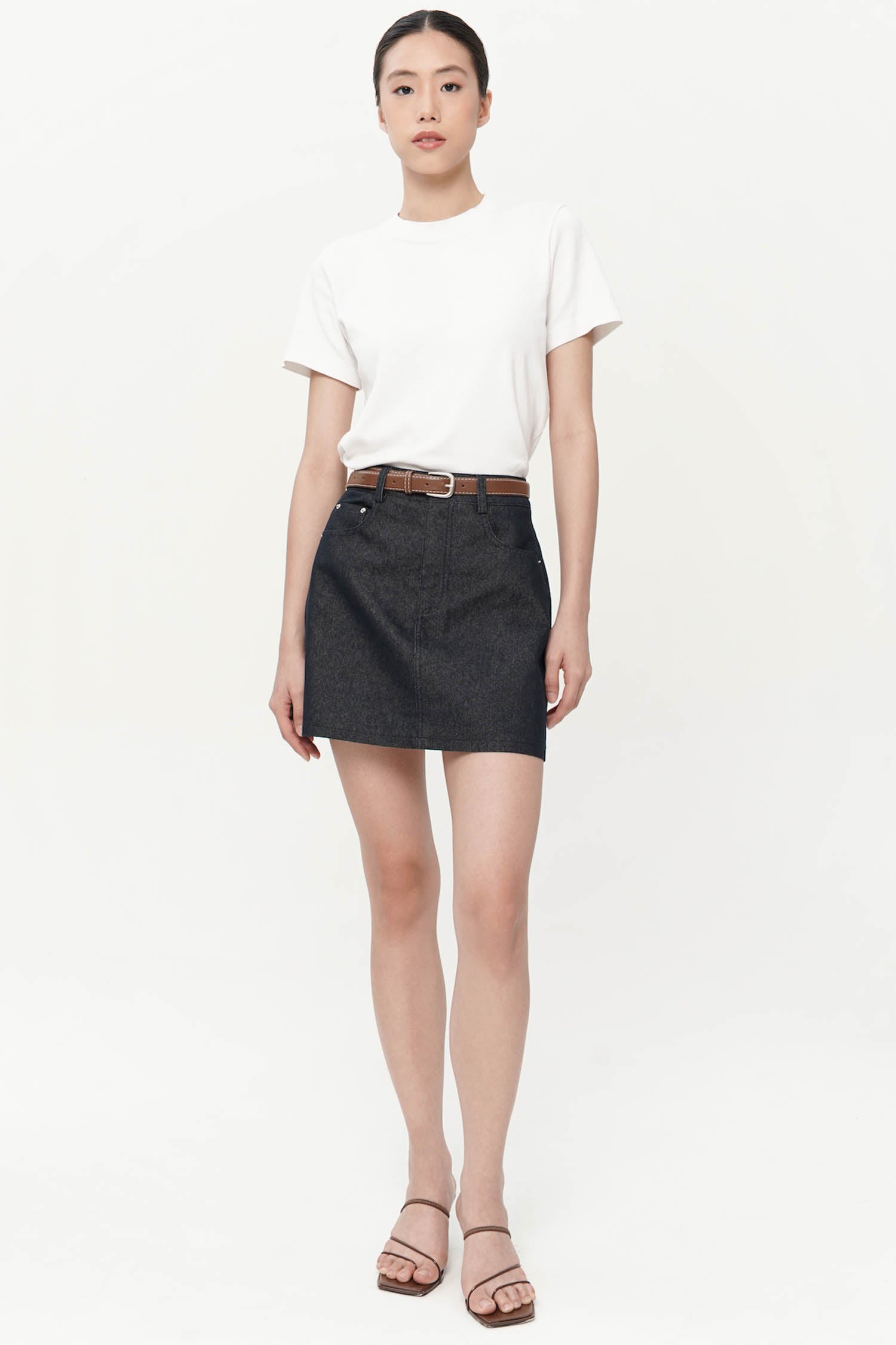 Gemini Belted Mini Skort In Denim