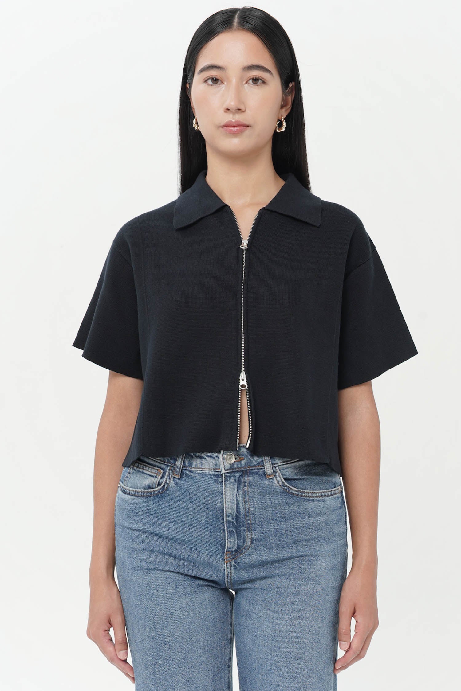 Kiwa Double Zip Knit Top In Navy