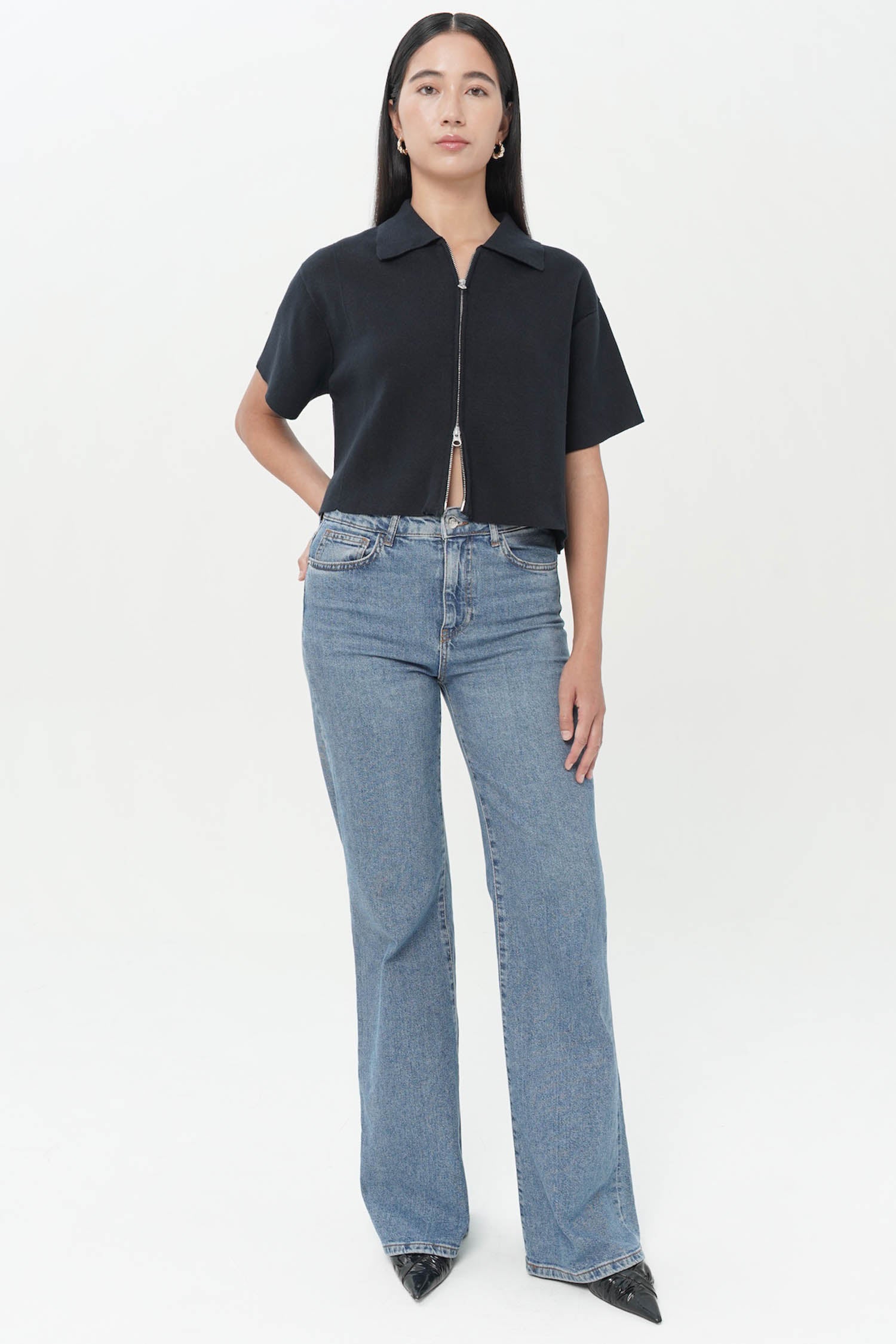 Kiwa Double Zip Knit Top In Navy
