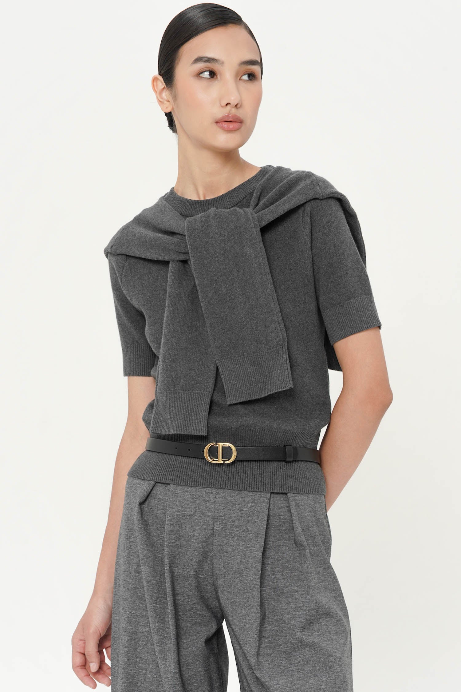 Neiti Two-Piece Top In Dark Grey Knit