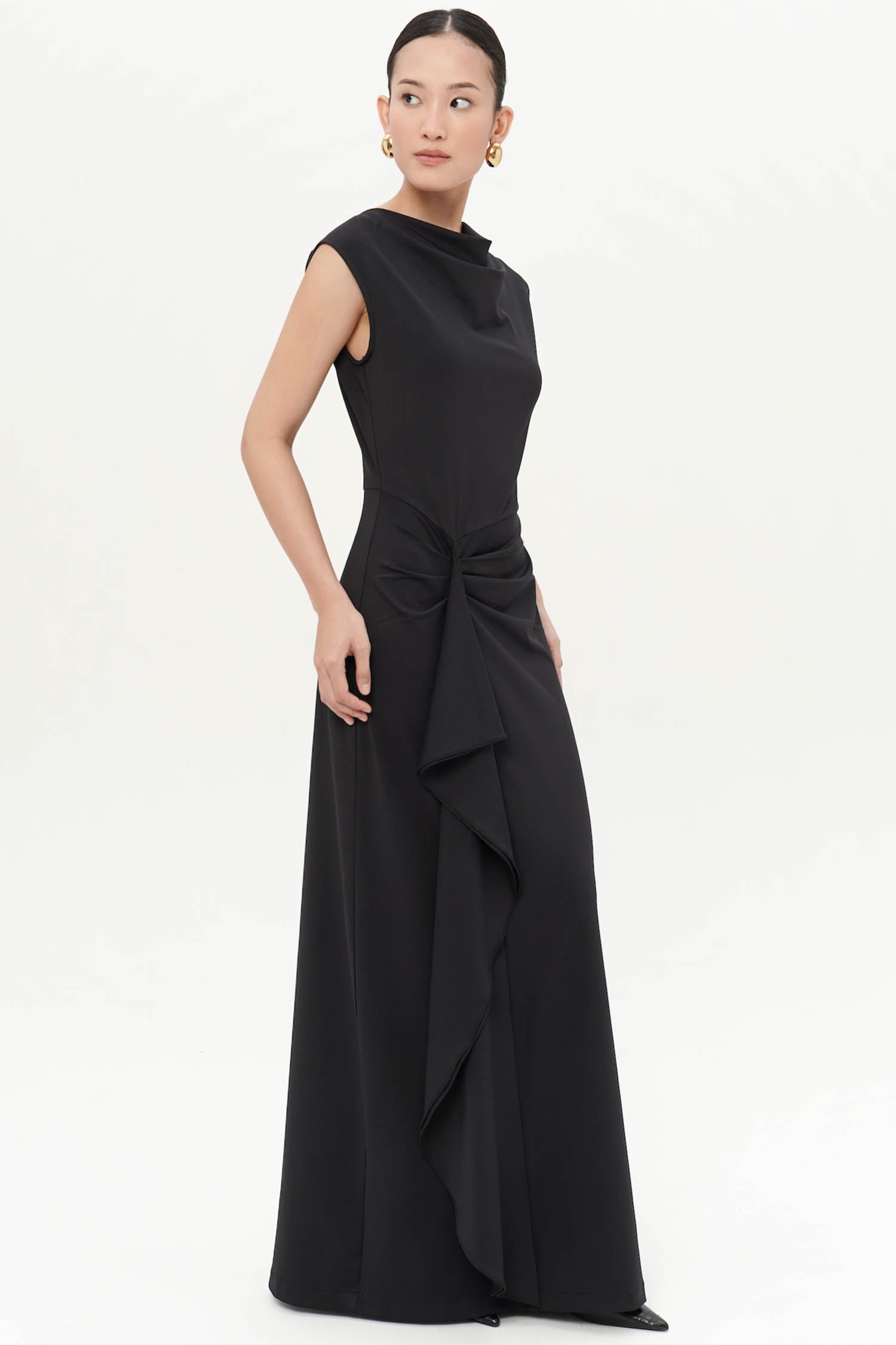 Cosima Maxi Drape Bodycon Dress In Black