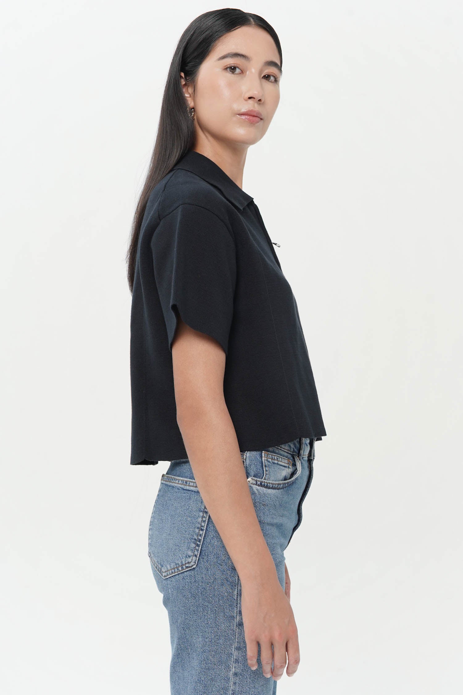 Kiwa Double Zip Knit Top In navy