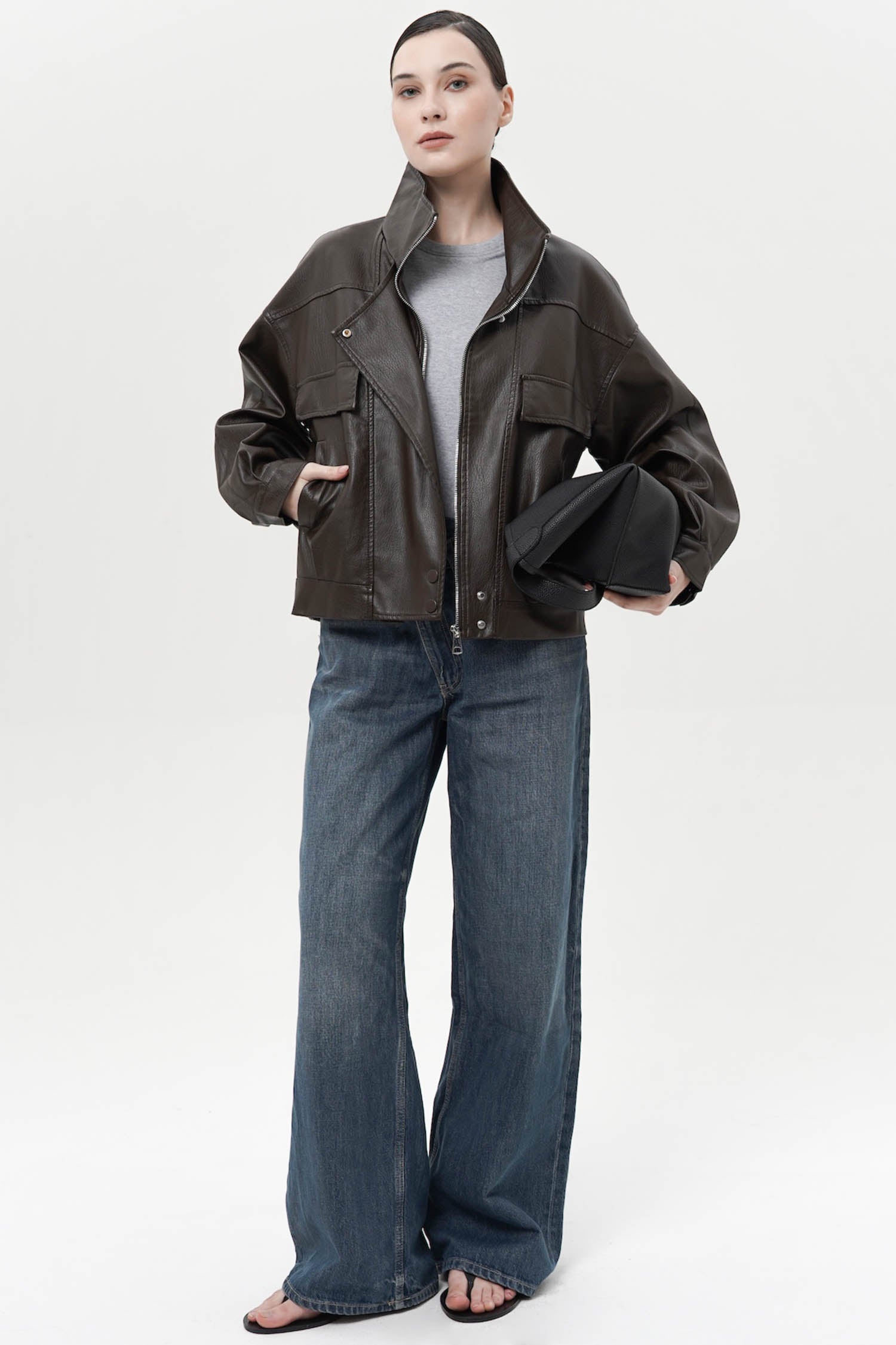Rohe Oversized Leather Jacket In Espresso