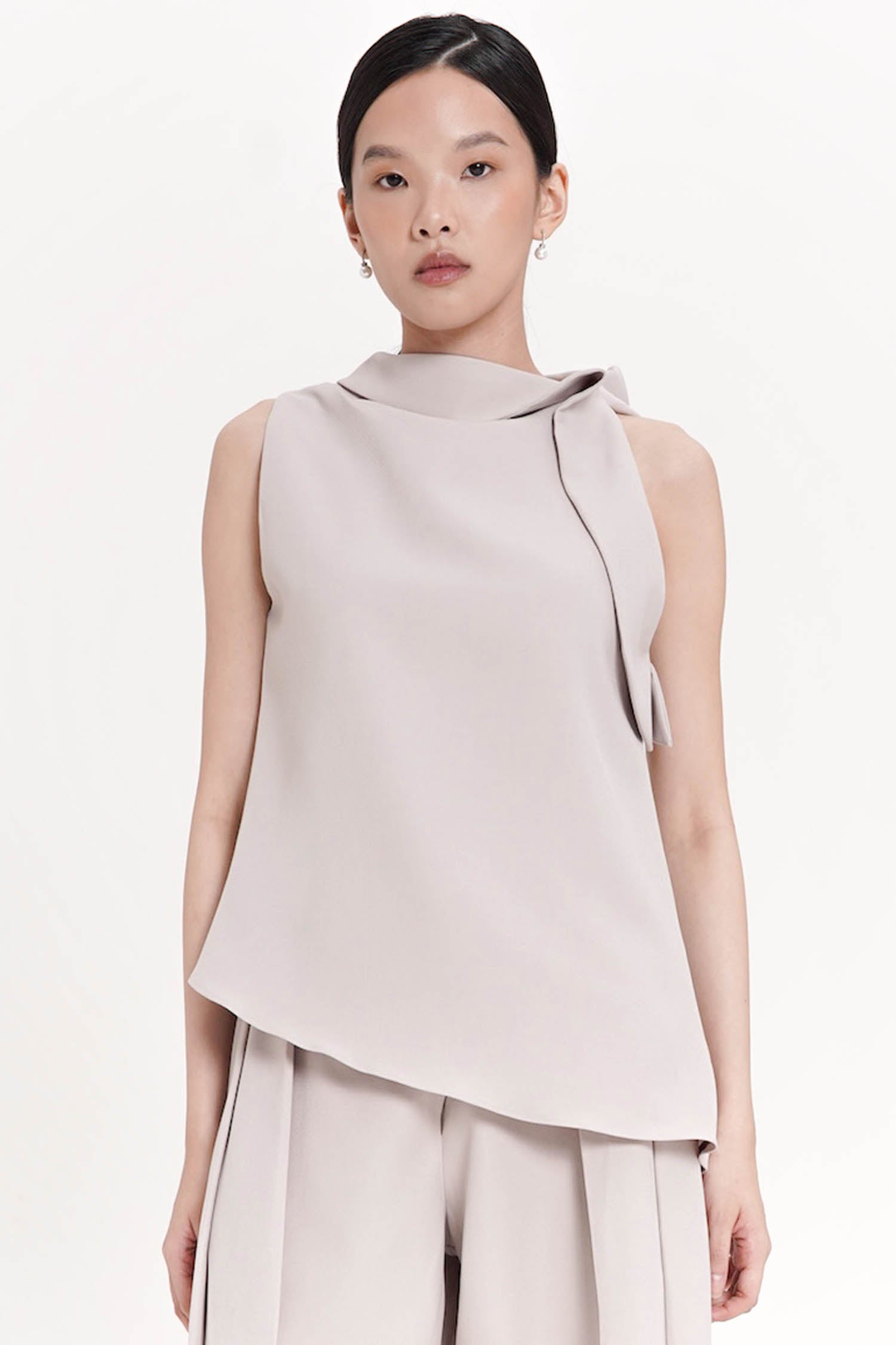 Wyre Shawl Neck Top In Oat