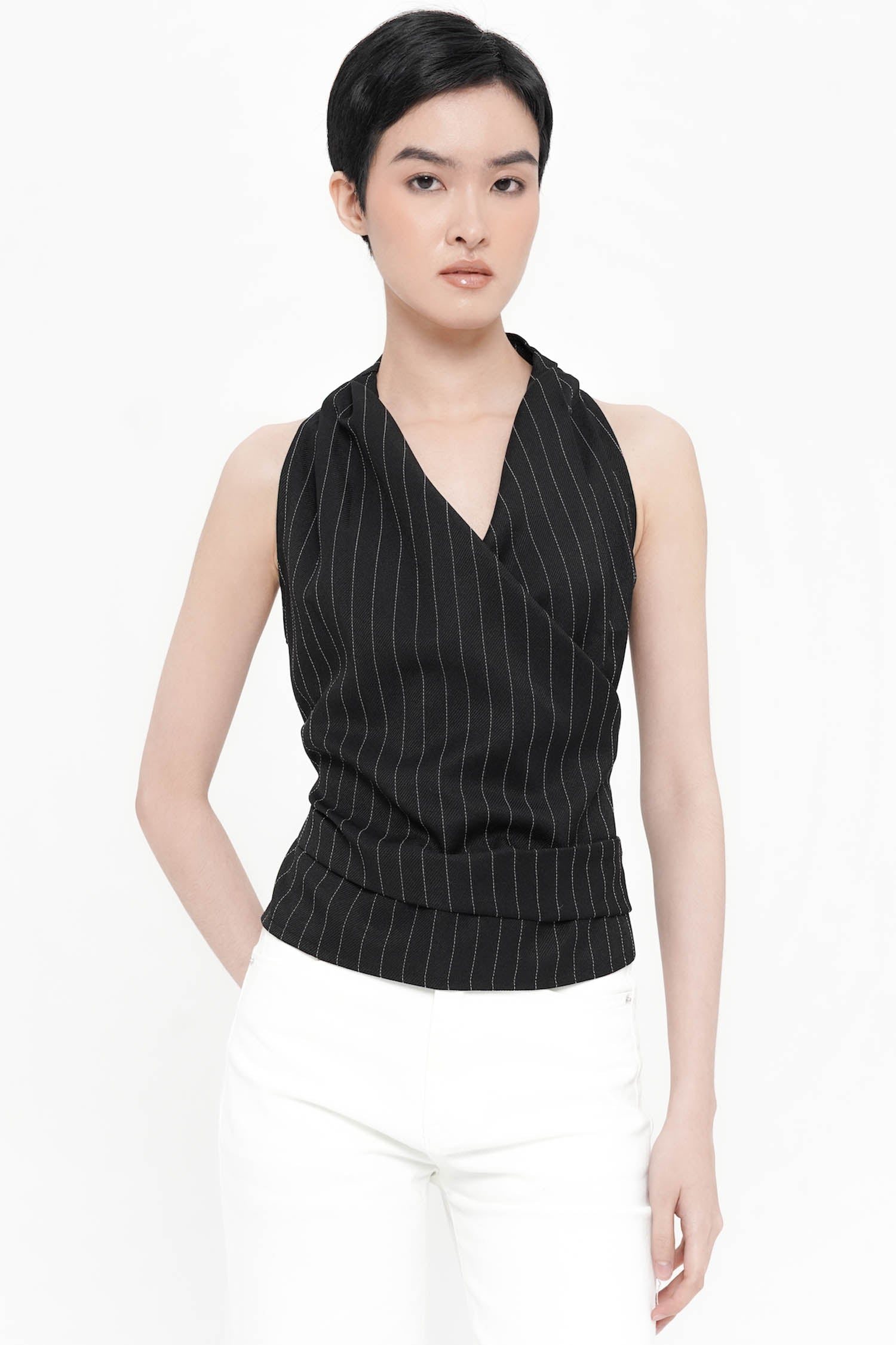 Pine Wrap Top In Black Stripes