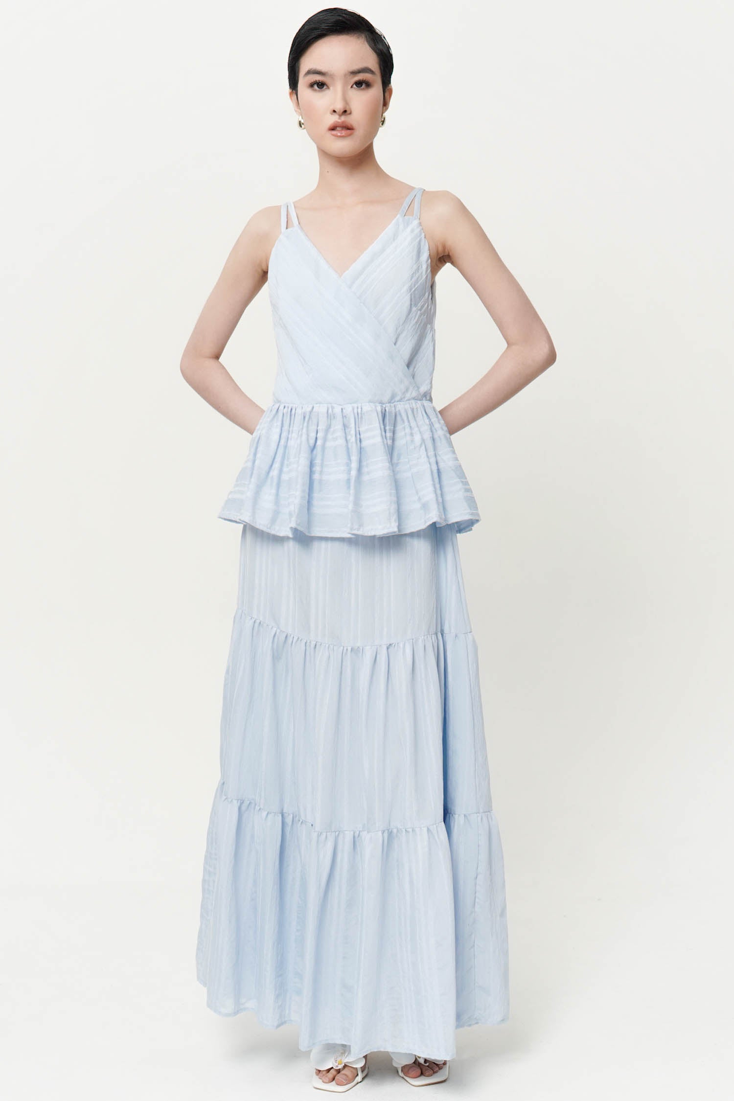 Simone Sheer Skirt In Striped Sky Blue