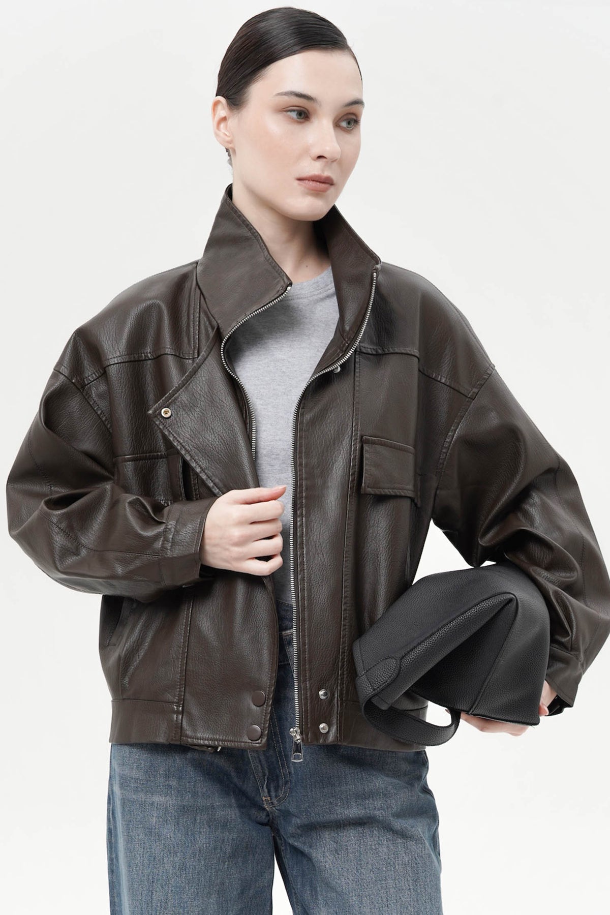 Rohe Oversized Leather Jacket In Espresso