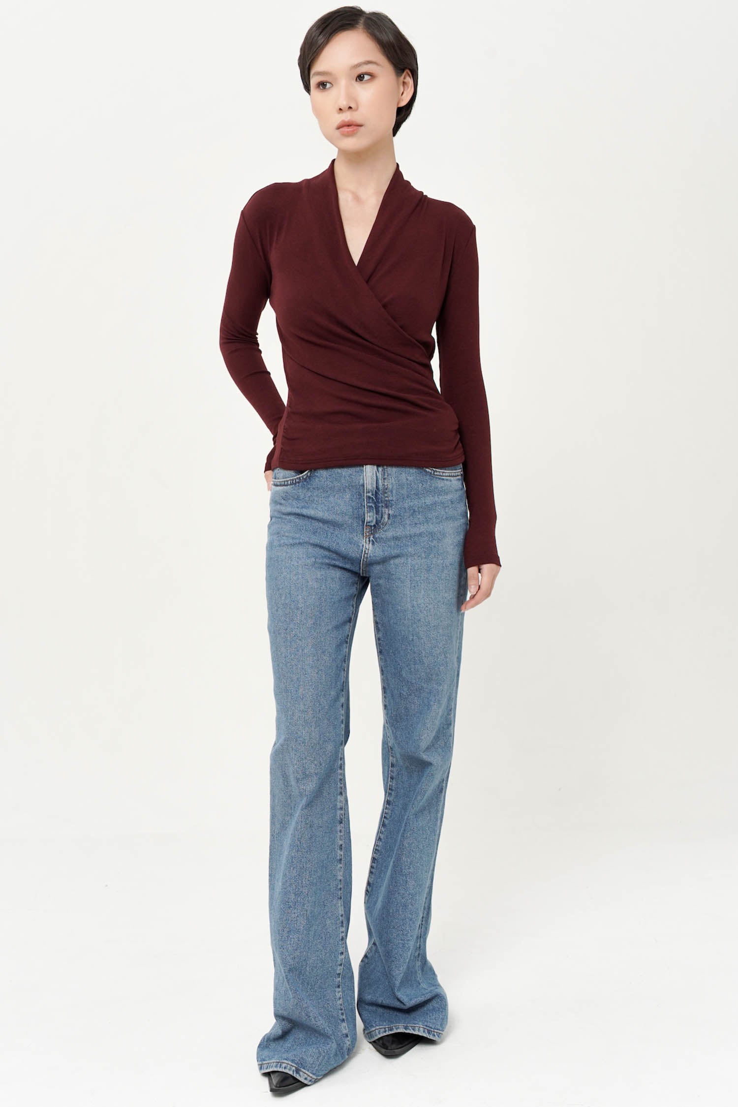 Magda Draped Wrap Blouse In Wine