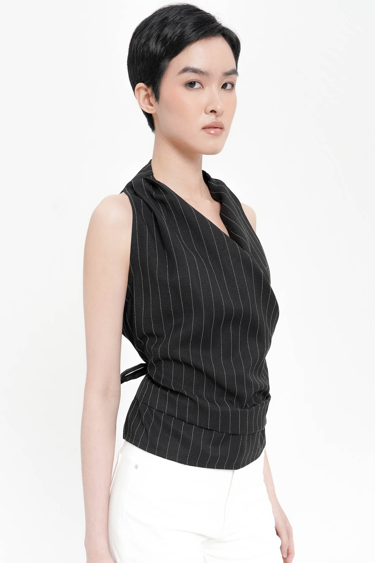 Pine Wrap Top In Black Stripes