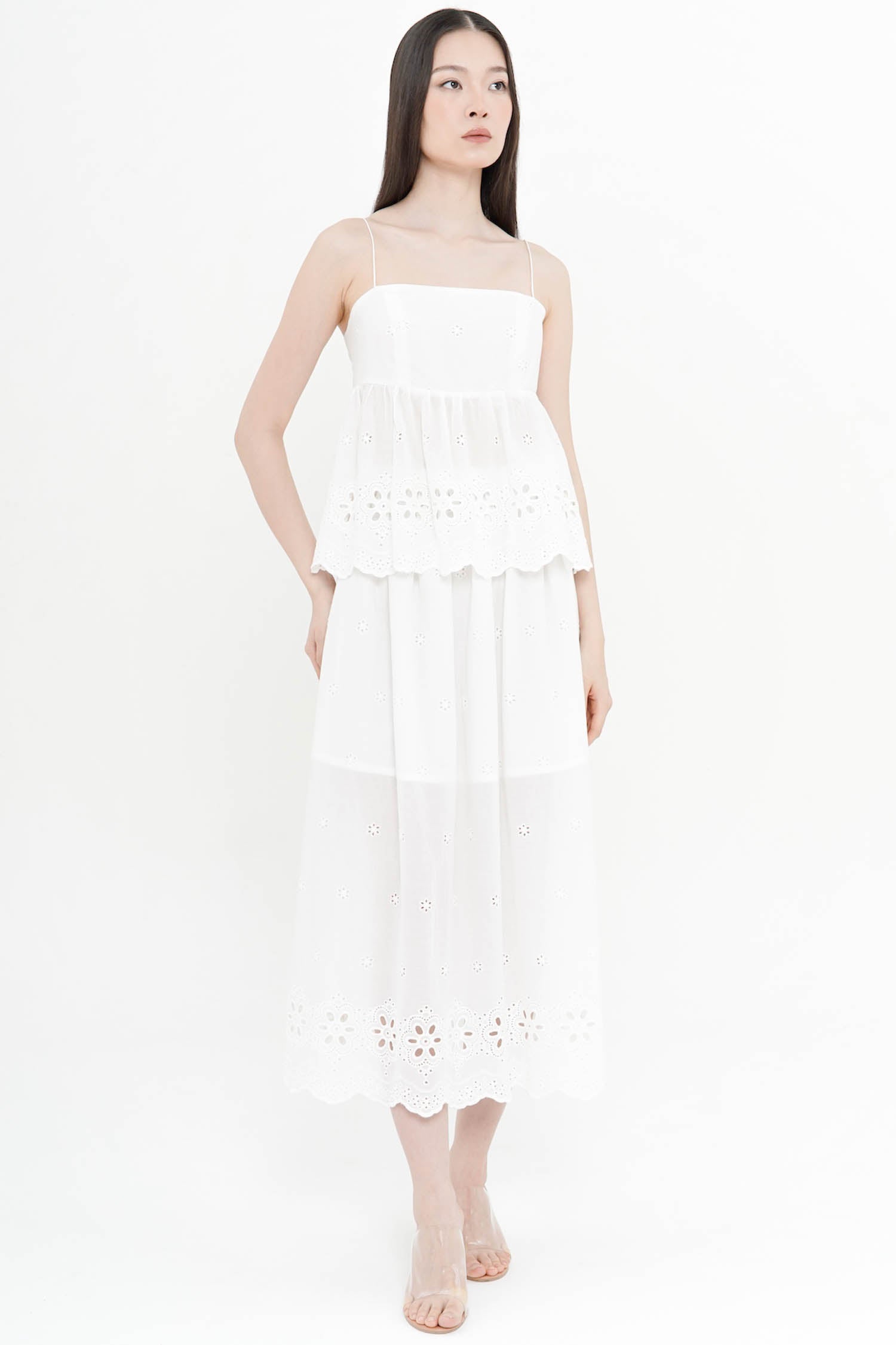Nerina Embroidered Midi Skirt In White
