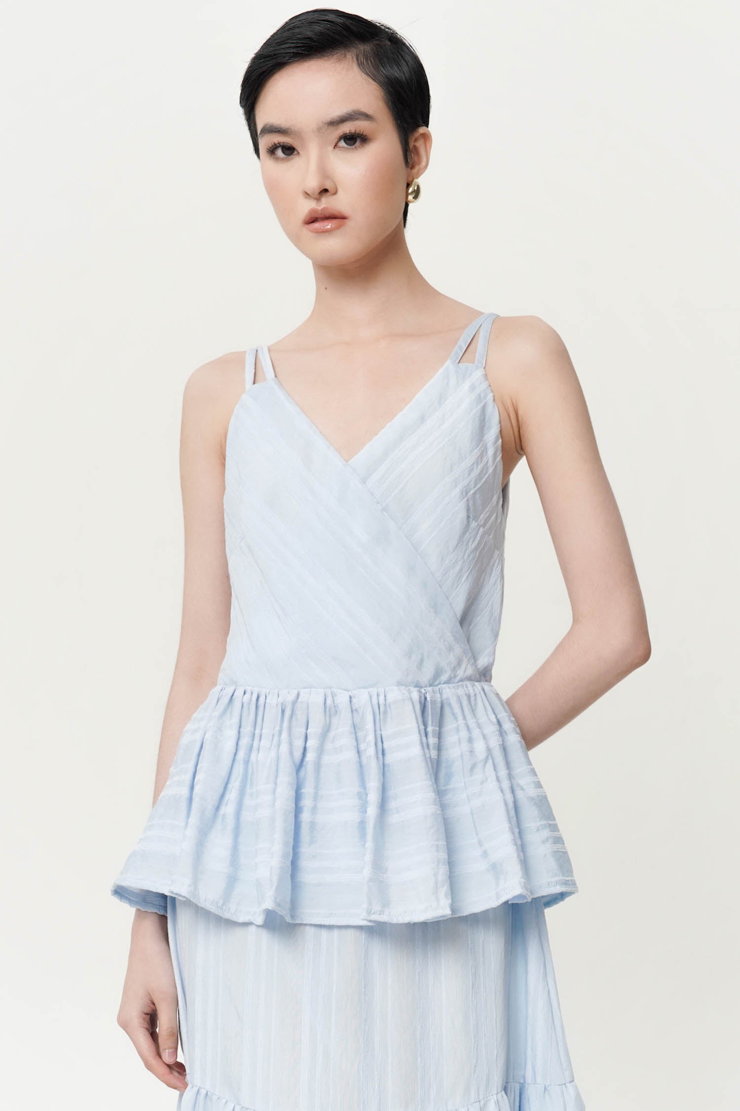 Simone Sheer Top In Striped Sky Blue