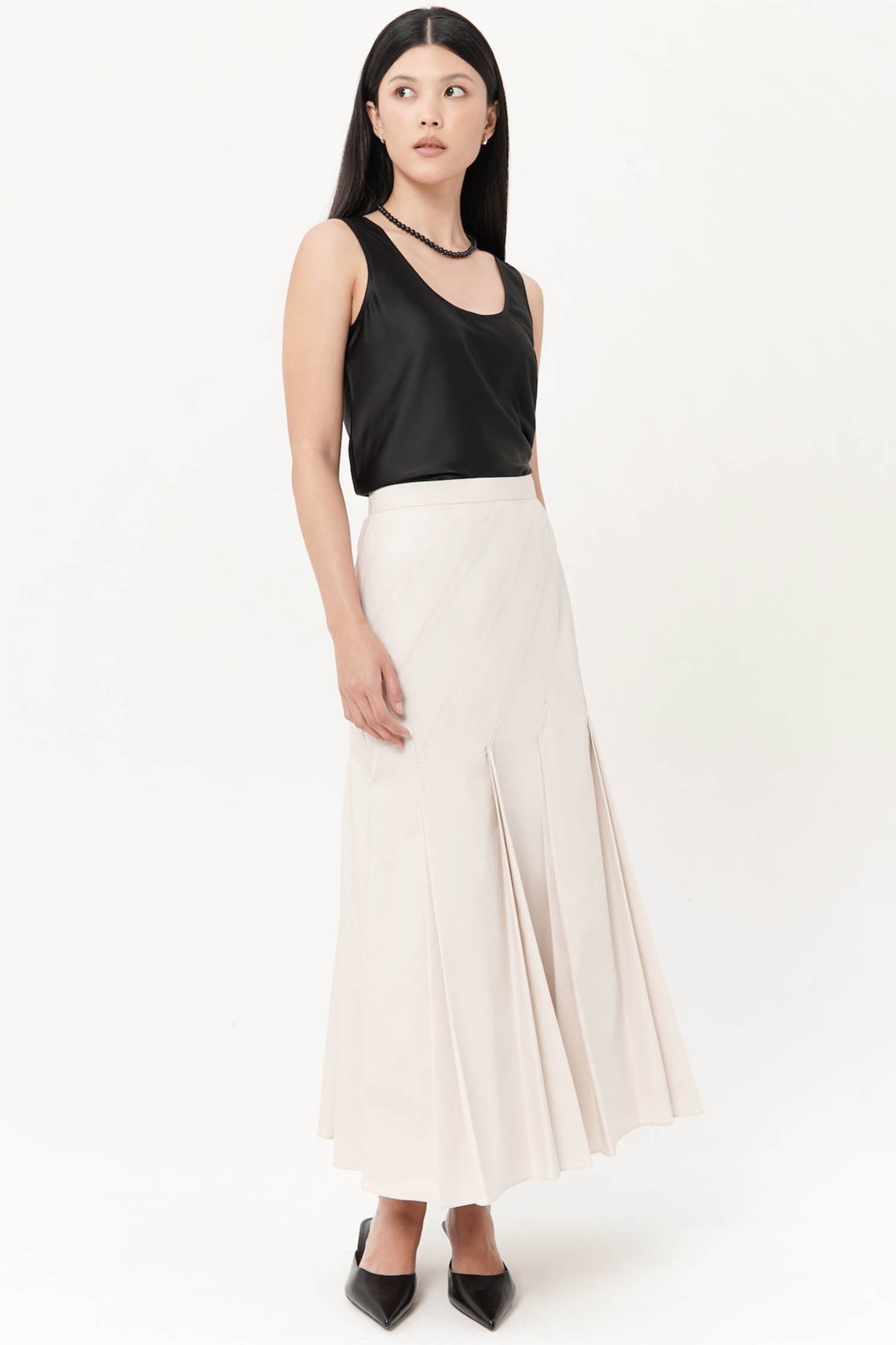 Verge Midi Godet Skirt In Oat
