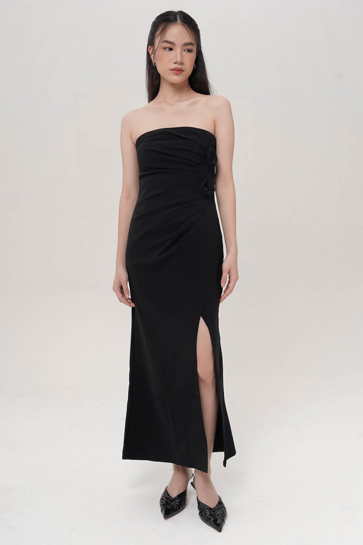 Callorway Strapless Dress In Black Flora