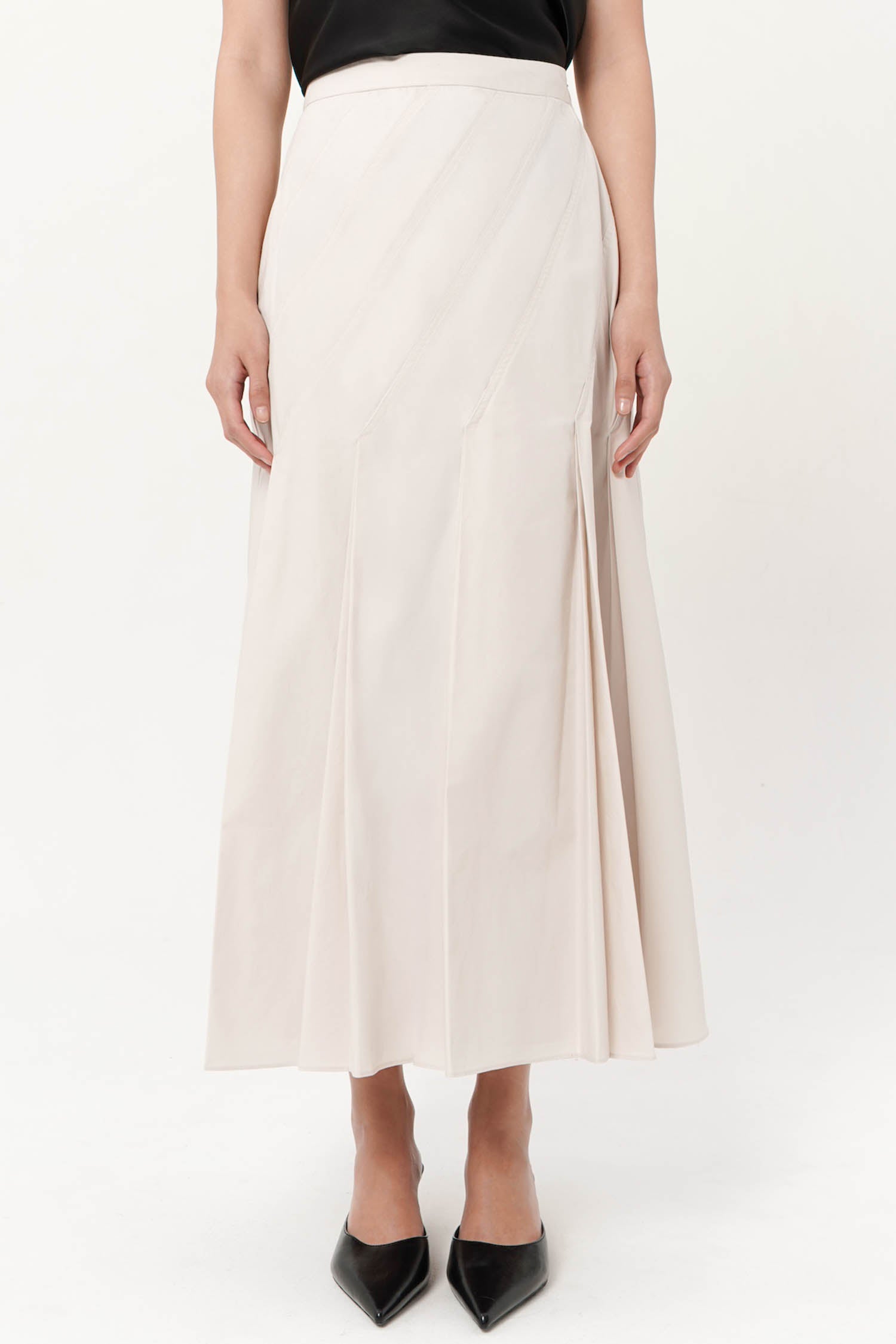 Verge Midi Godet Skirt In Oat