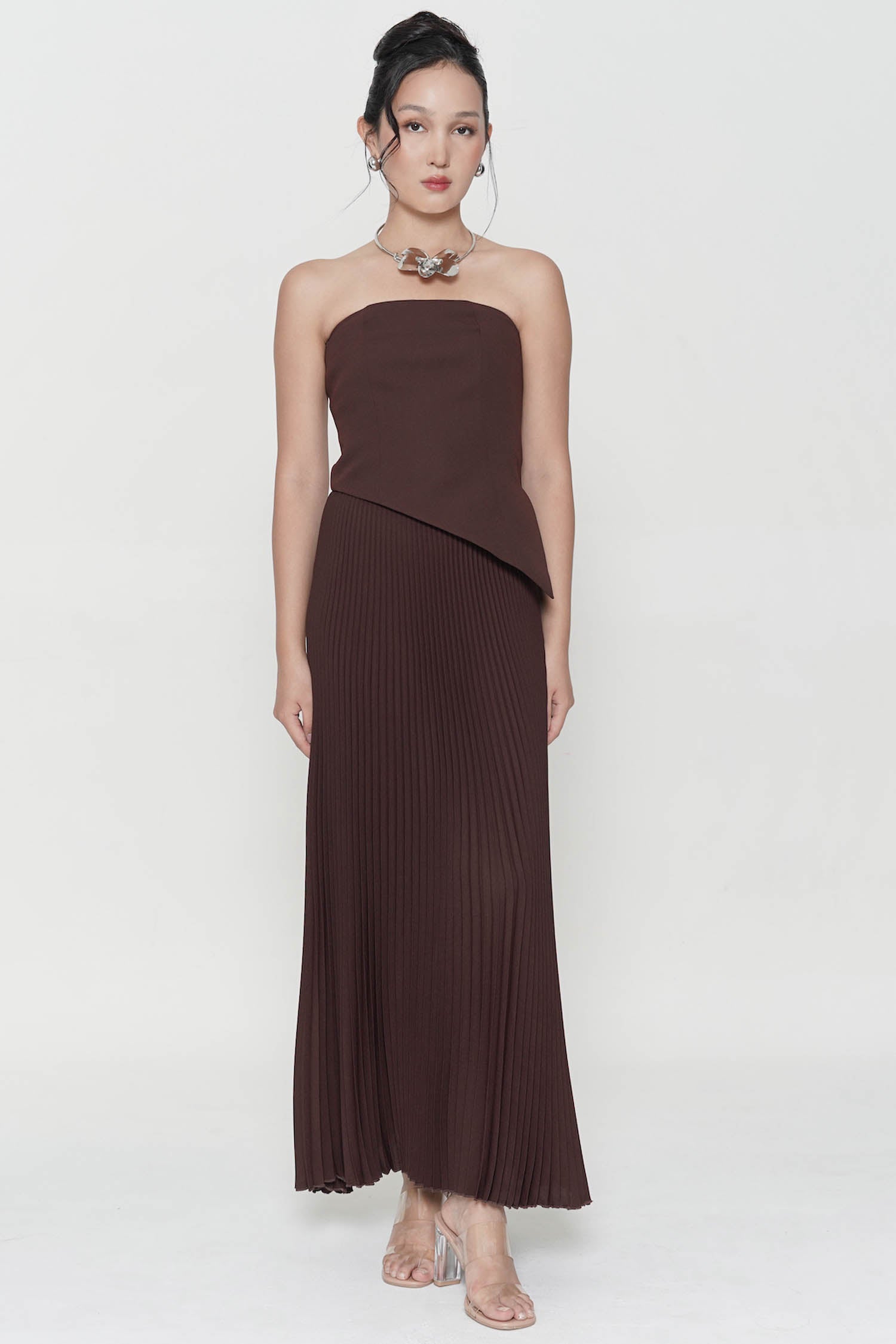 Qane Pleated Maxi Skirt In Brown