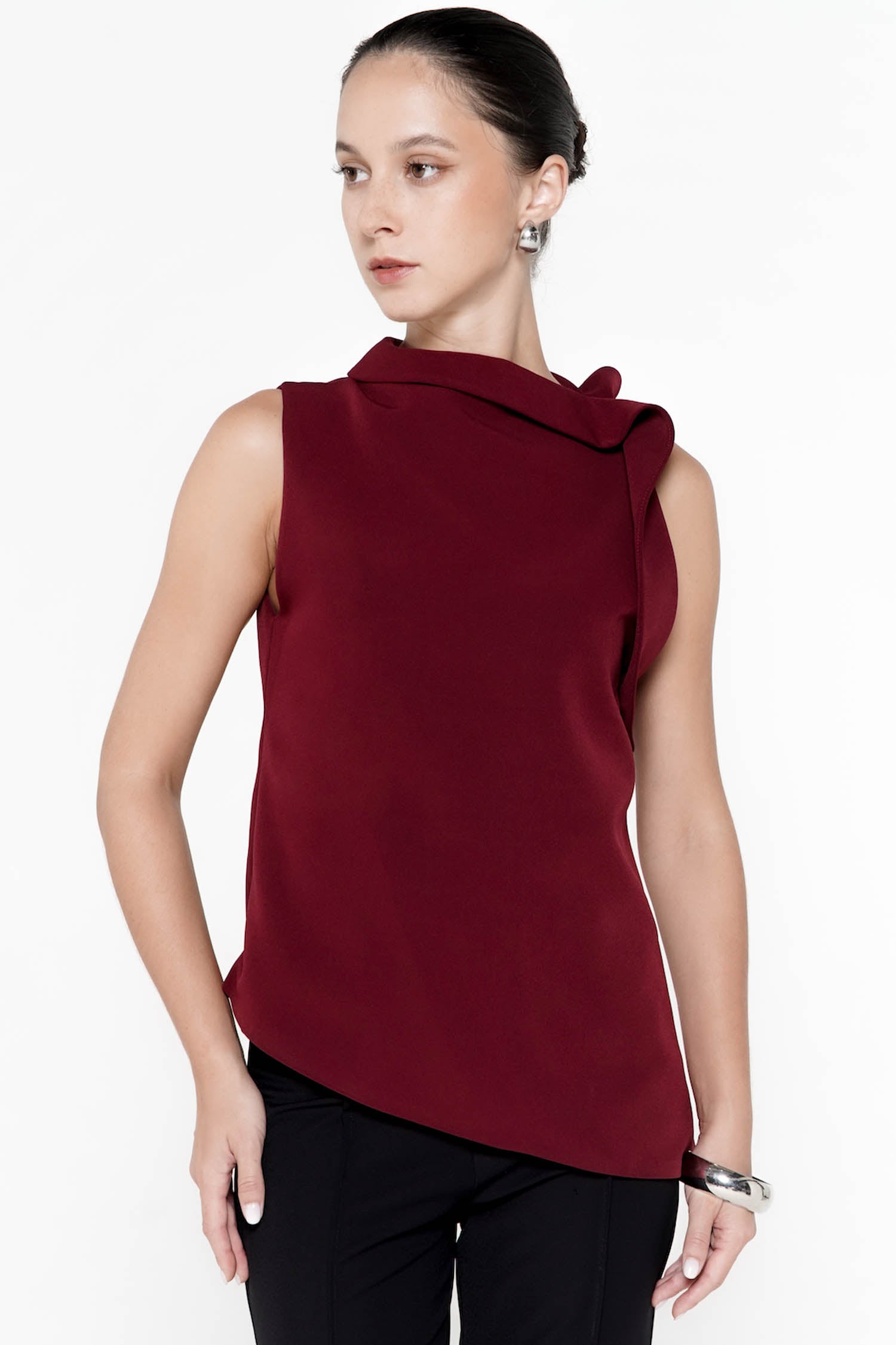 Wyre Shawl Neck Top In Maroon