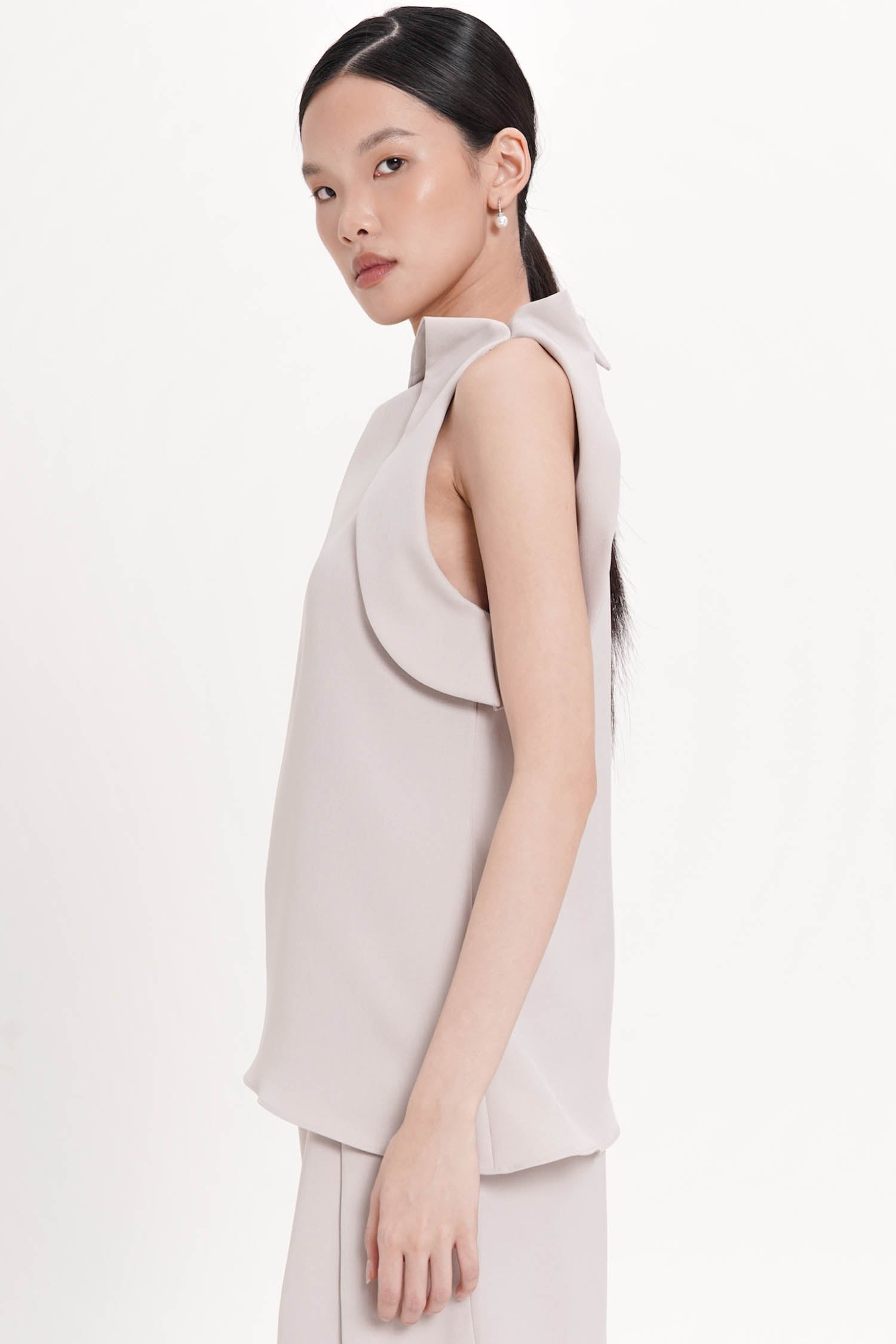 Wyre Shawl Neck Top In Oat