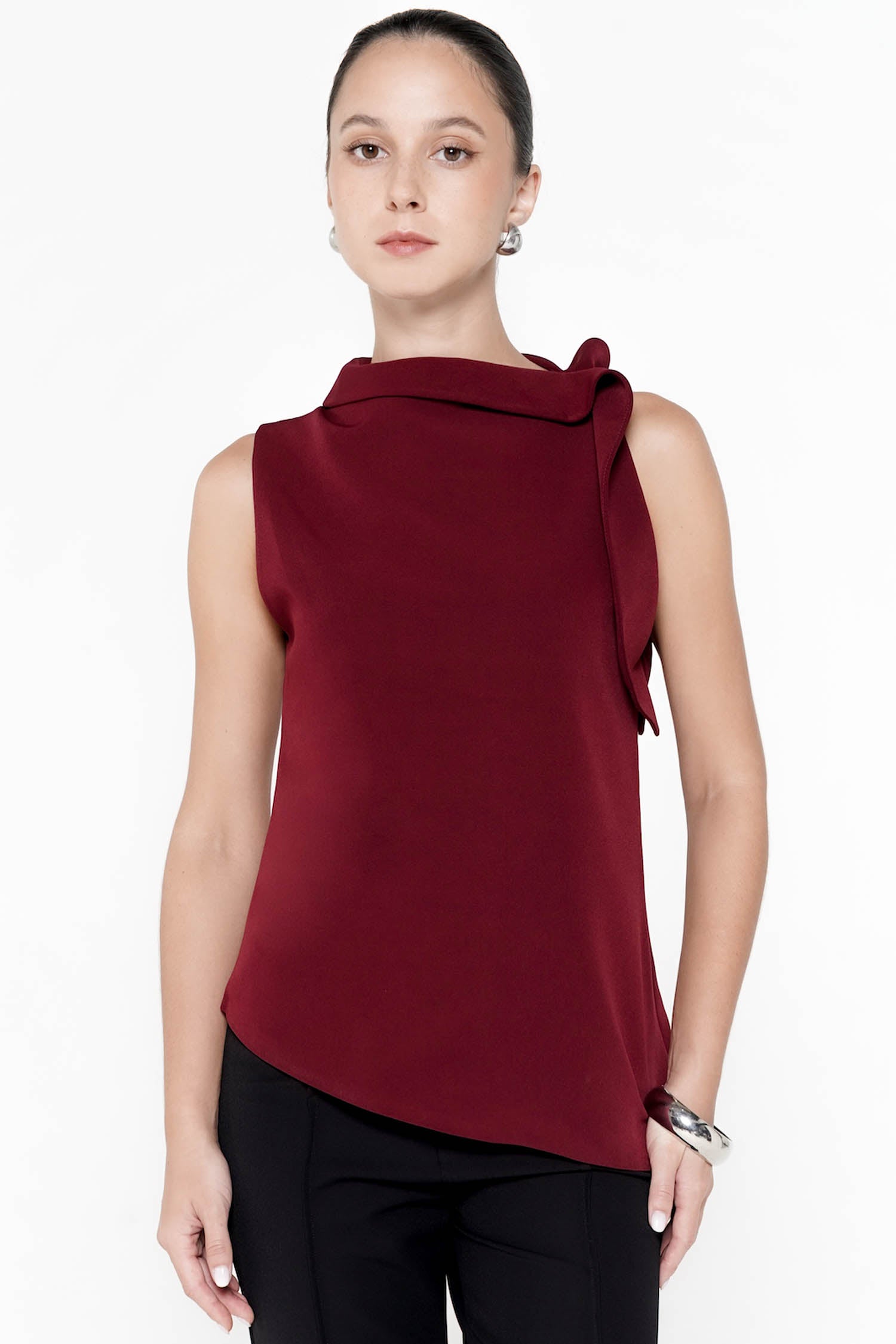 Wyre Shawl Neck Top In Maroon