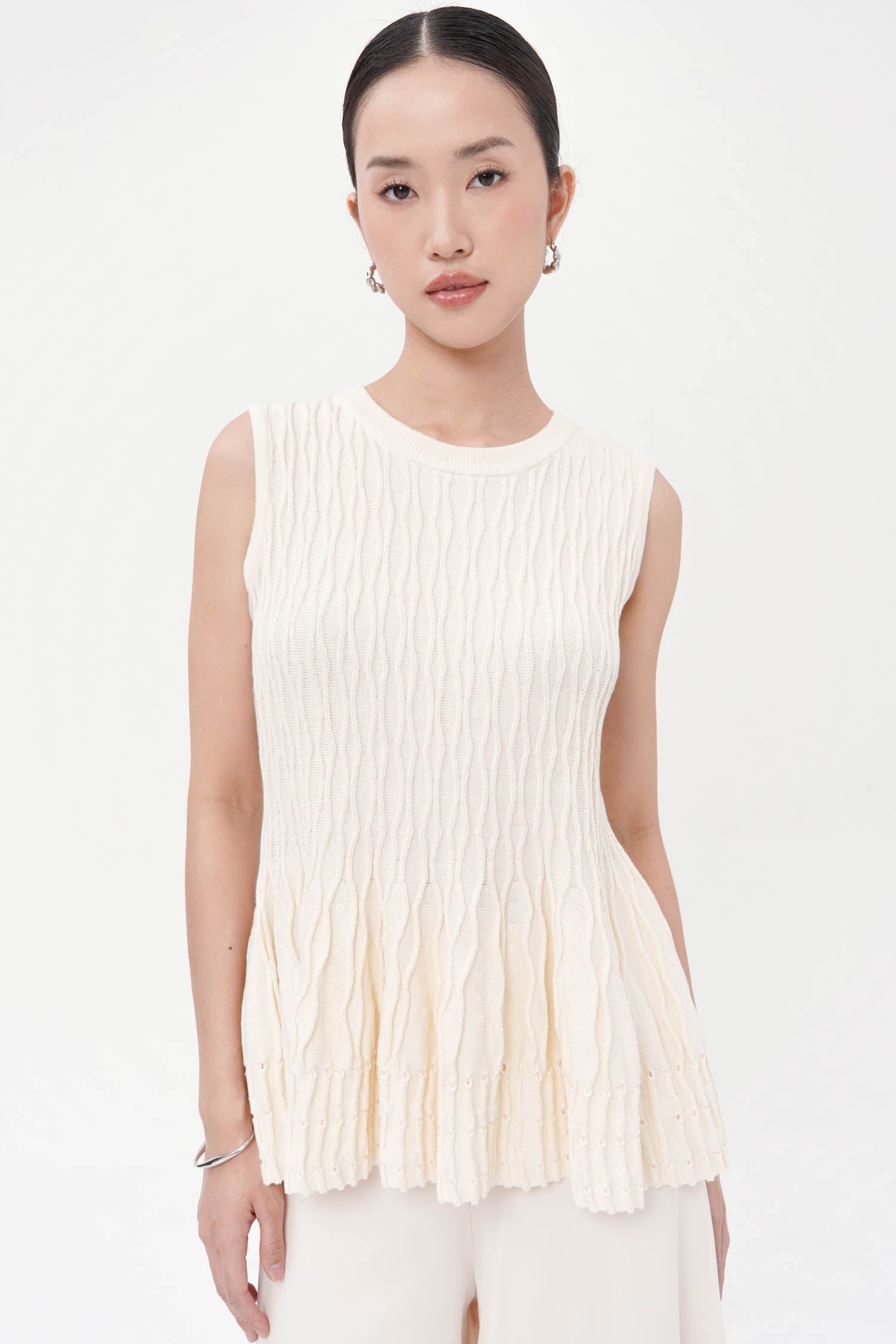 Dakota Peplum Knit Top In Creme