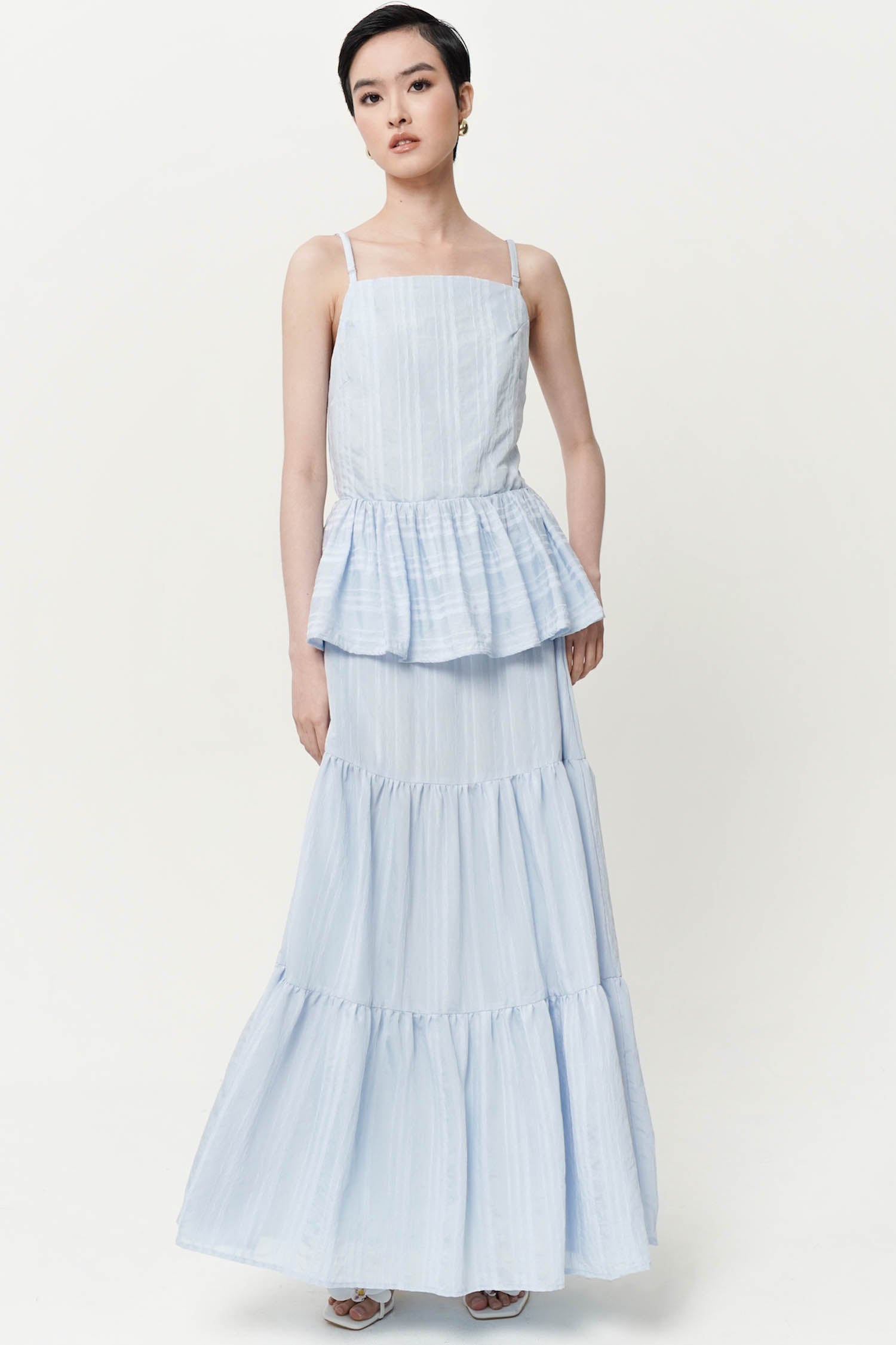 Simone Sheer Top In Striped Sky Blue