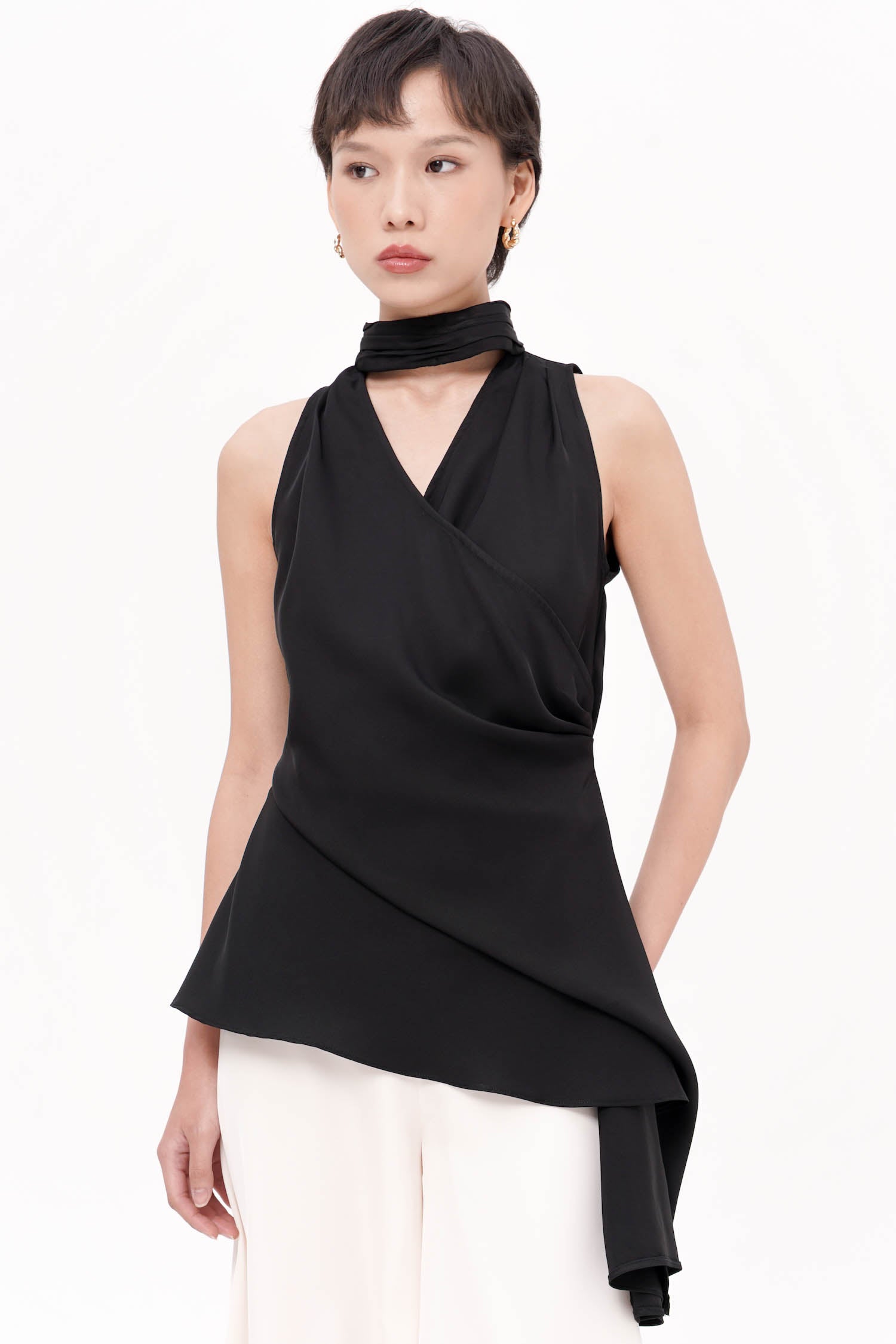 Huxley Faux Wrap Top In Black