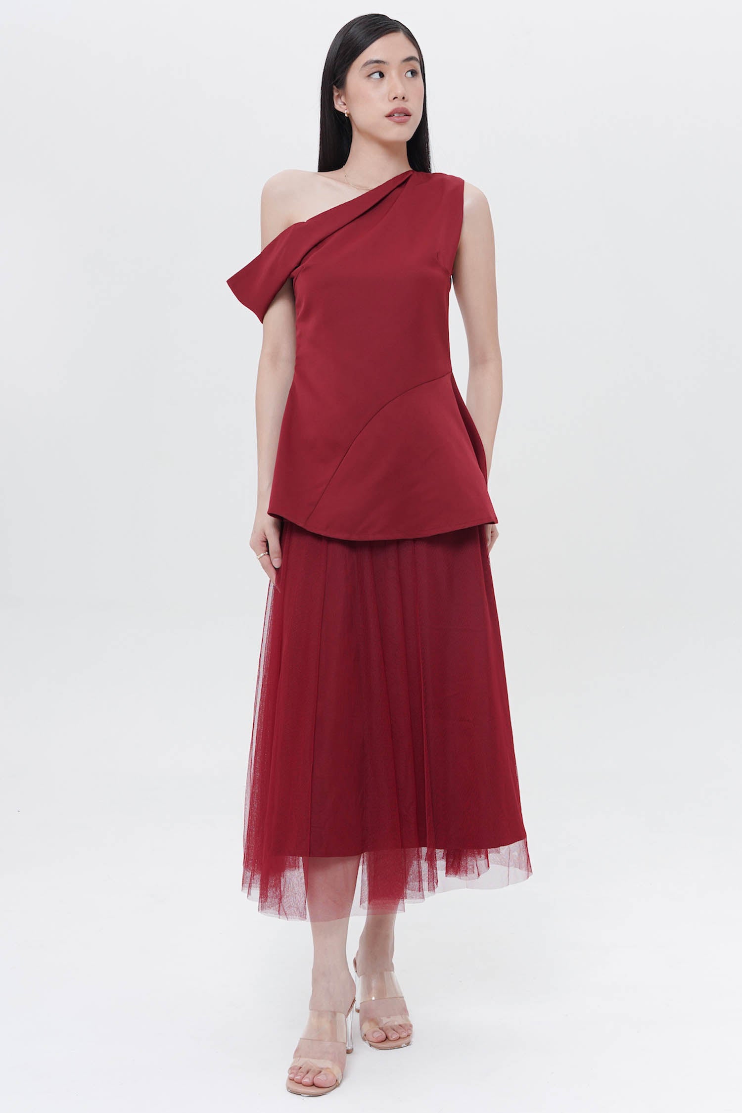 Mokki One-Shoulder Top In Maroon (4S LEFT)