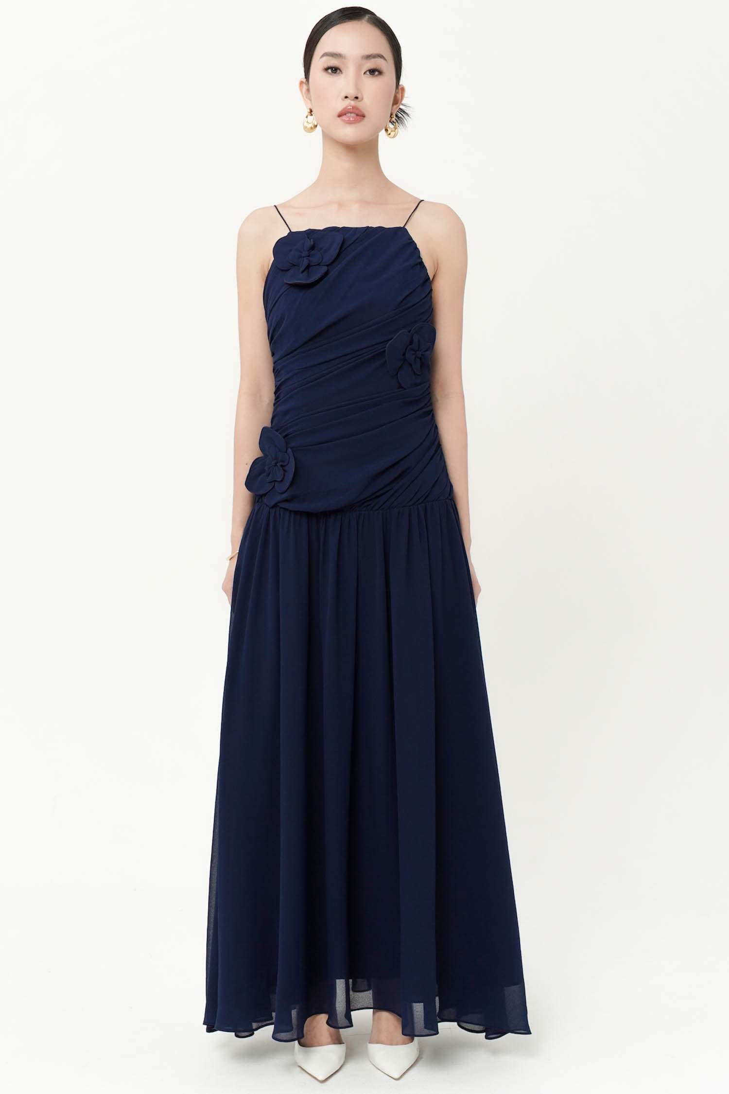 Grace Floral Applique Gown In Navy