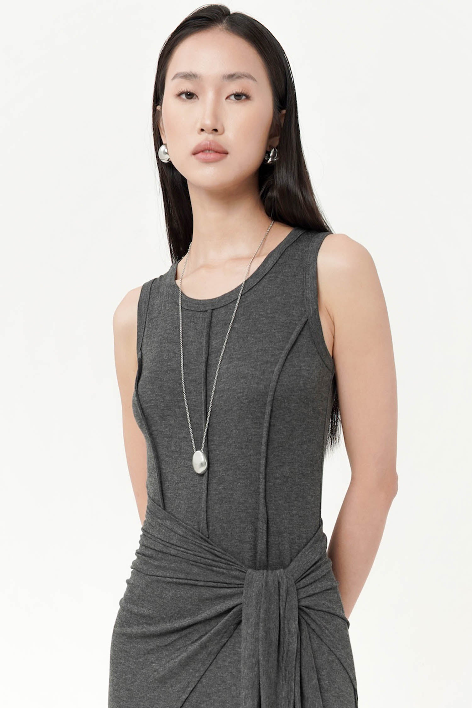 Carmella Midi Dress In Dark Grey
