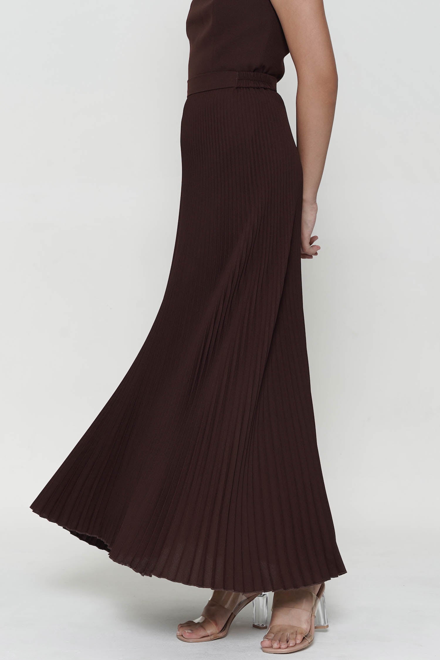 Qane Pleated Maxi Skirt In Brown