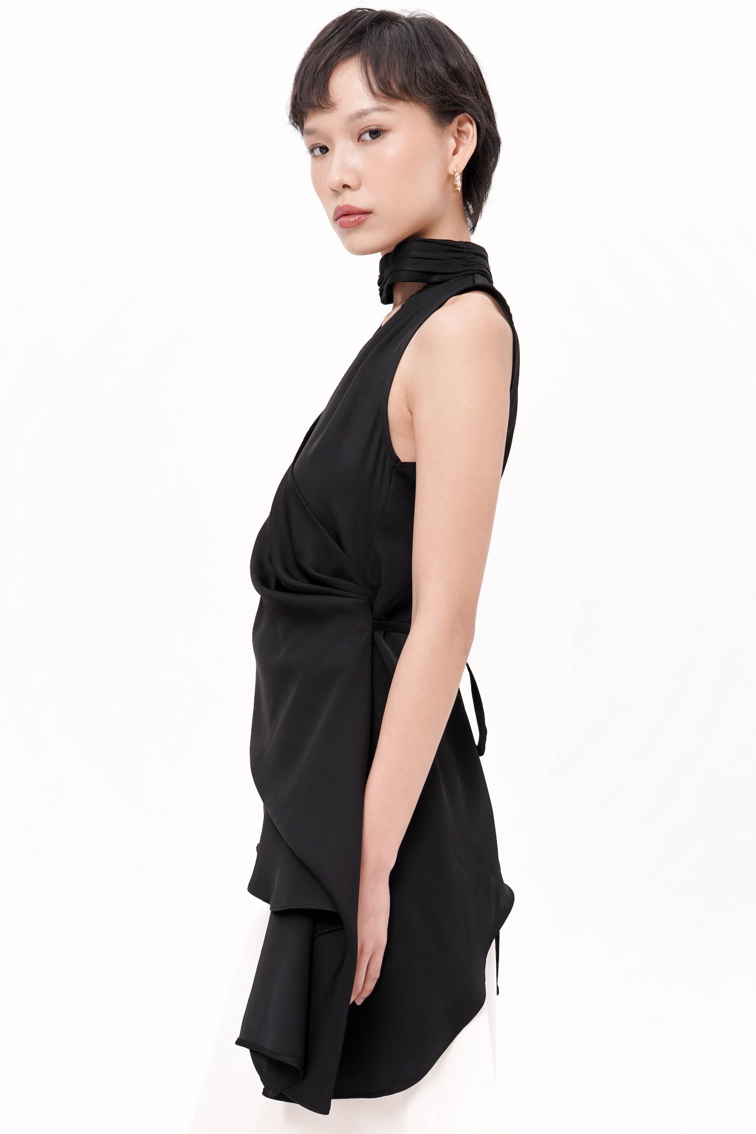 Huxley Faux Wrap Top In Black