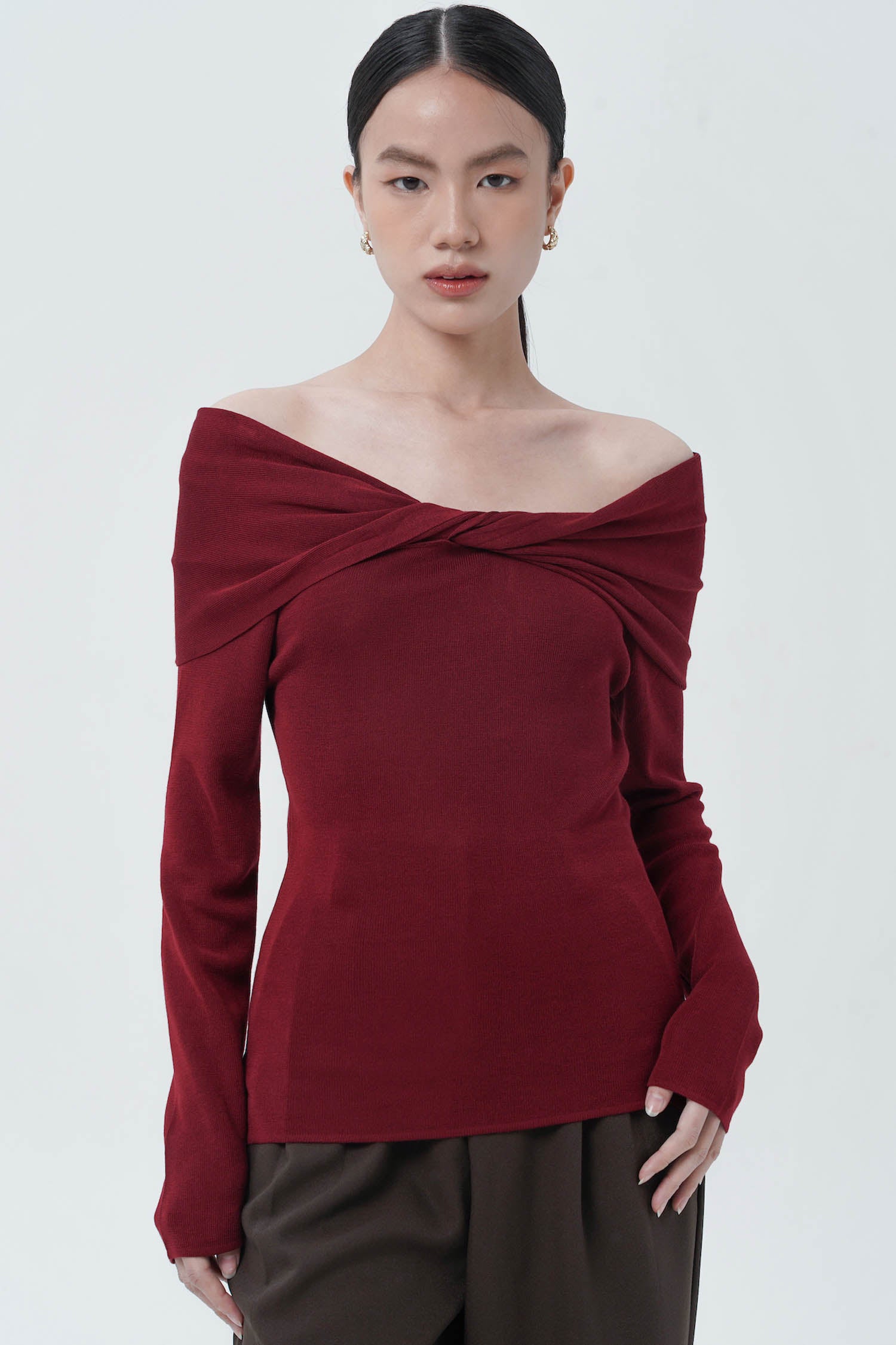 Whimsy Off-Shoulder Top In Maroon