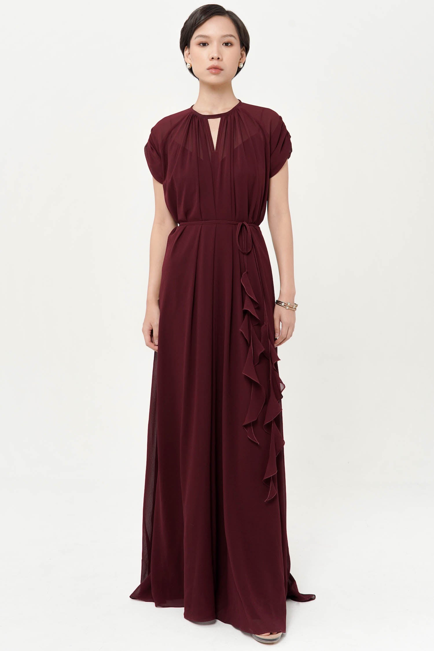 Jupiter Belted Maxi Dress In Burgundy