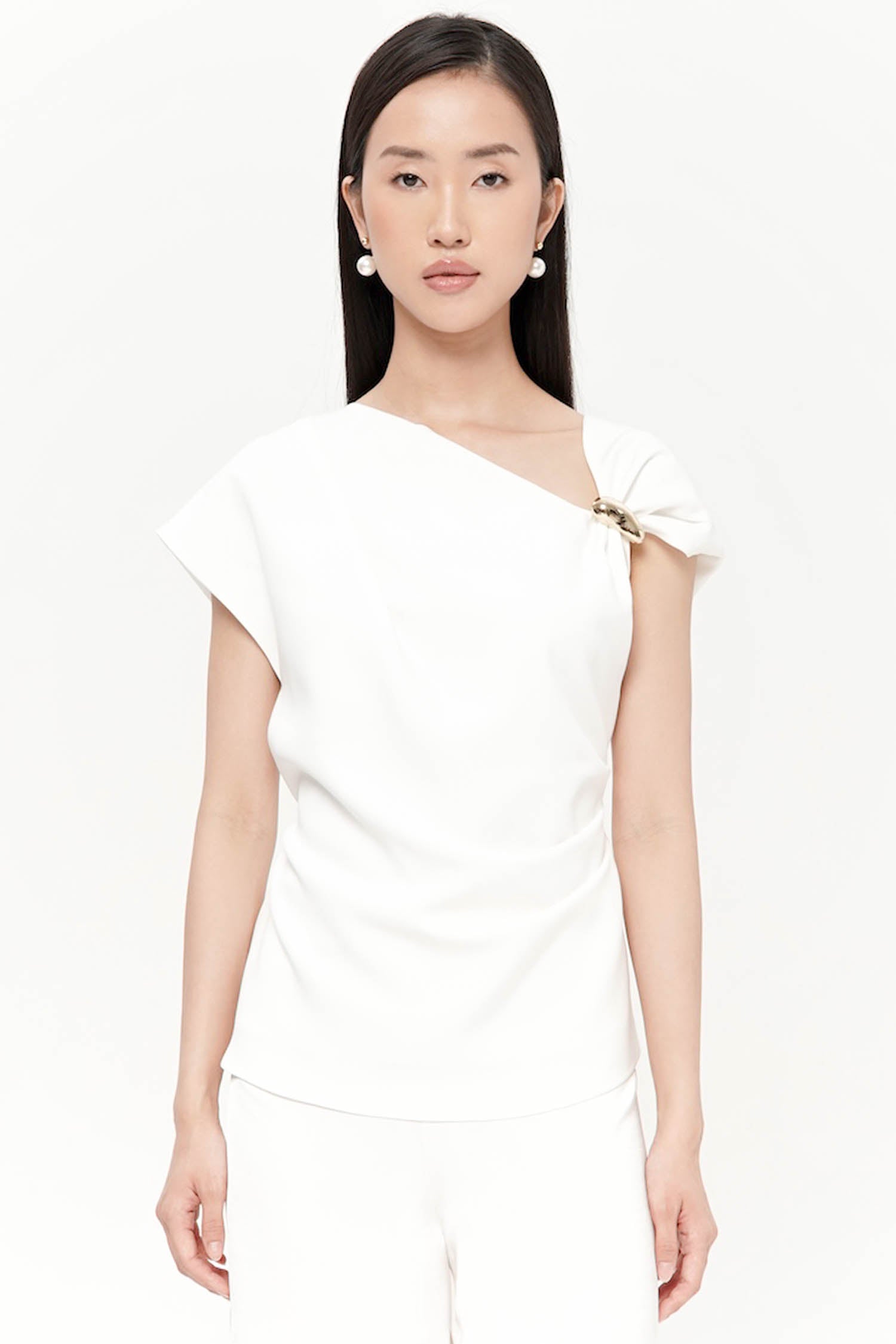 Bracken Asymmetrical Top In Broken White
