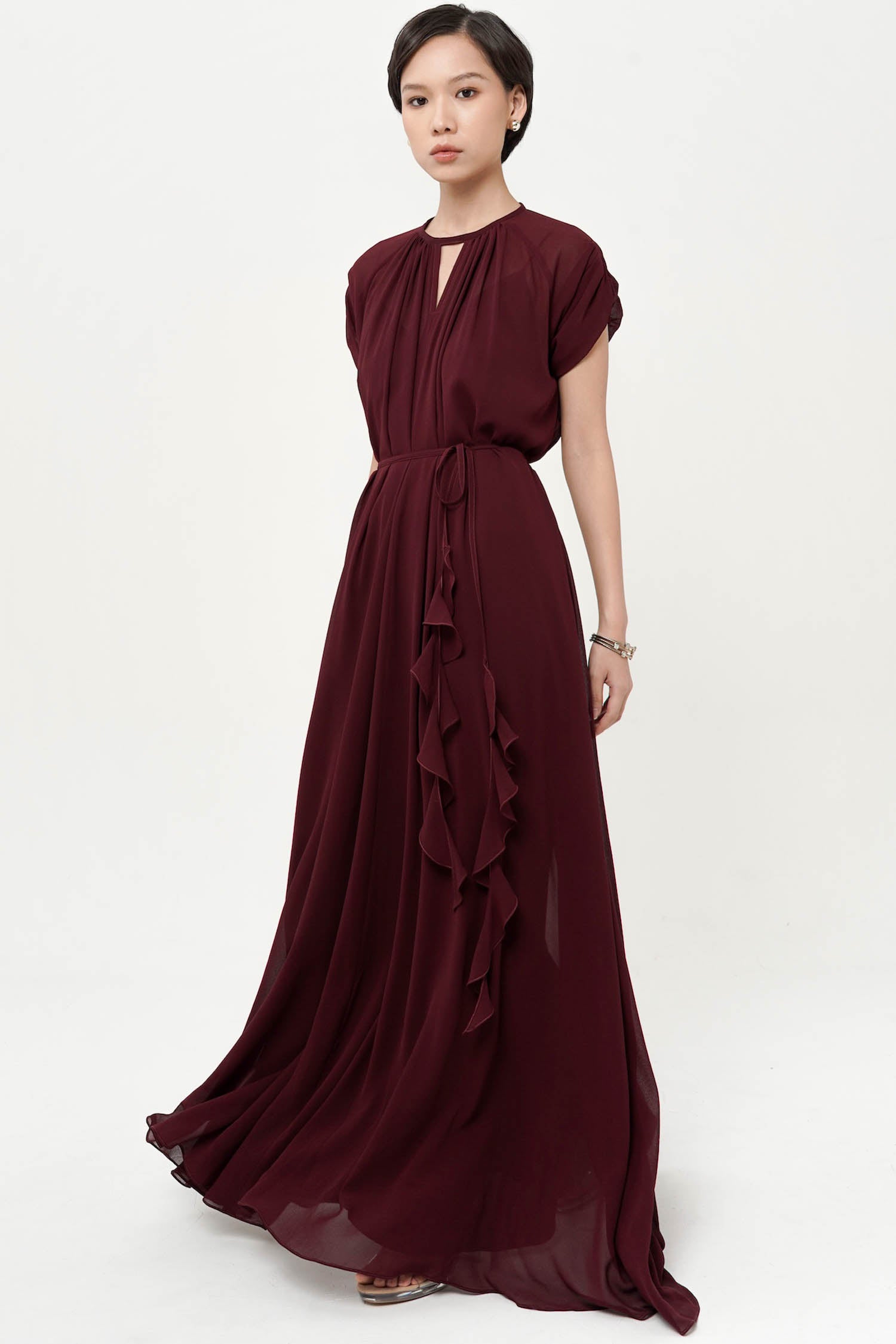 Jupiter Belted Maxi Dress In Burgundy