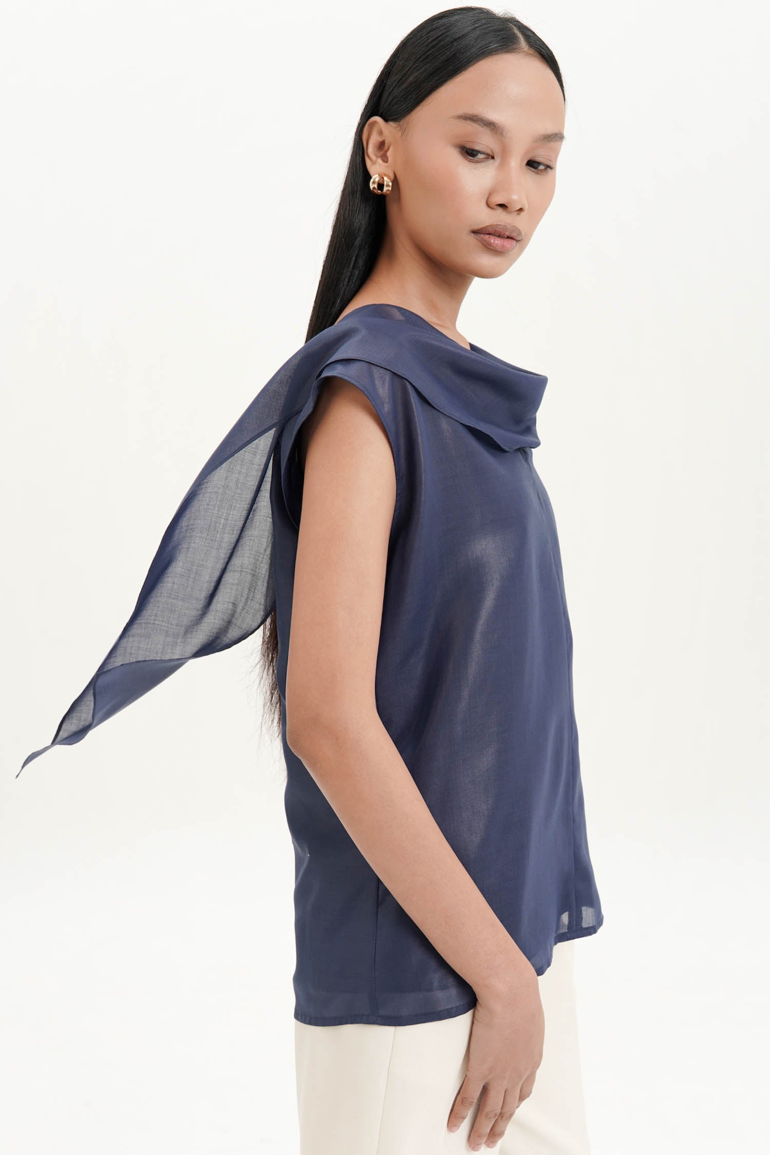 Hydra Drape Top In Navy