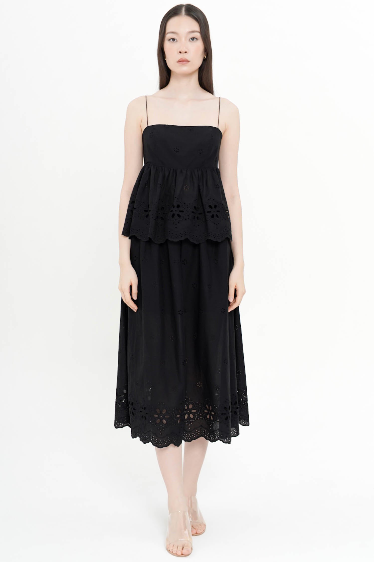 Nerina Embroidered Midi Skirt In Black