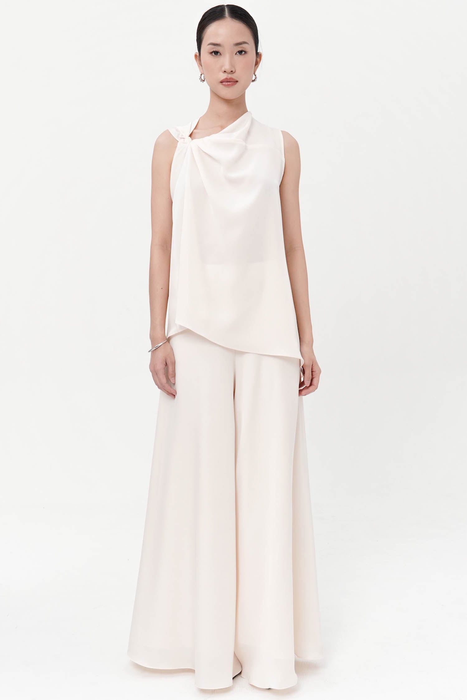 Nedrik Asymmetric Drape Top In Porcelain