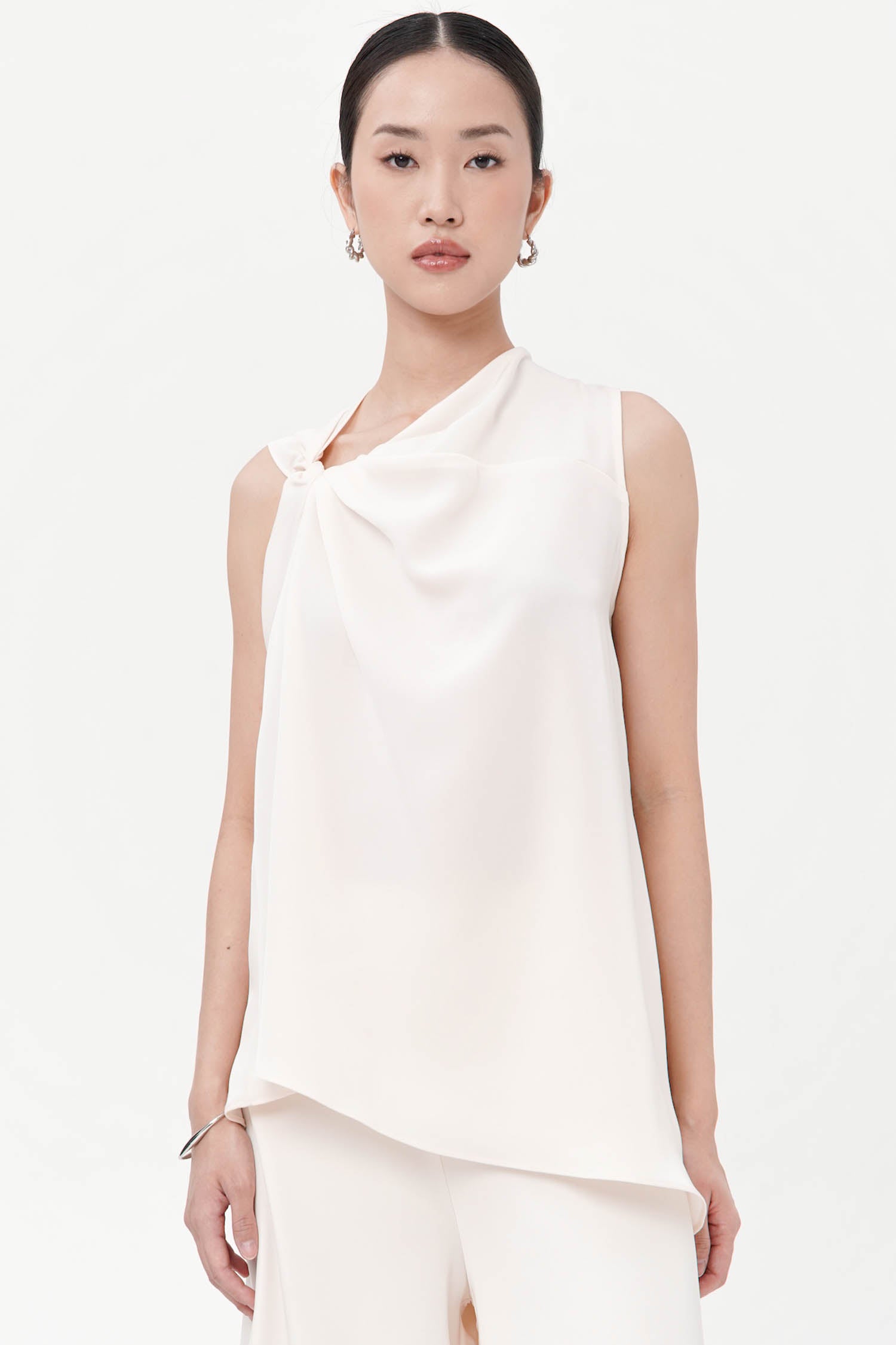 Nedrik Asymmetric Drape Top In Porcelain