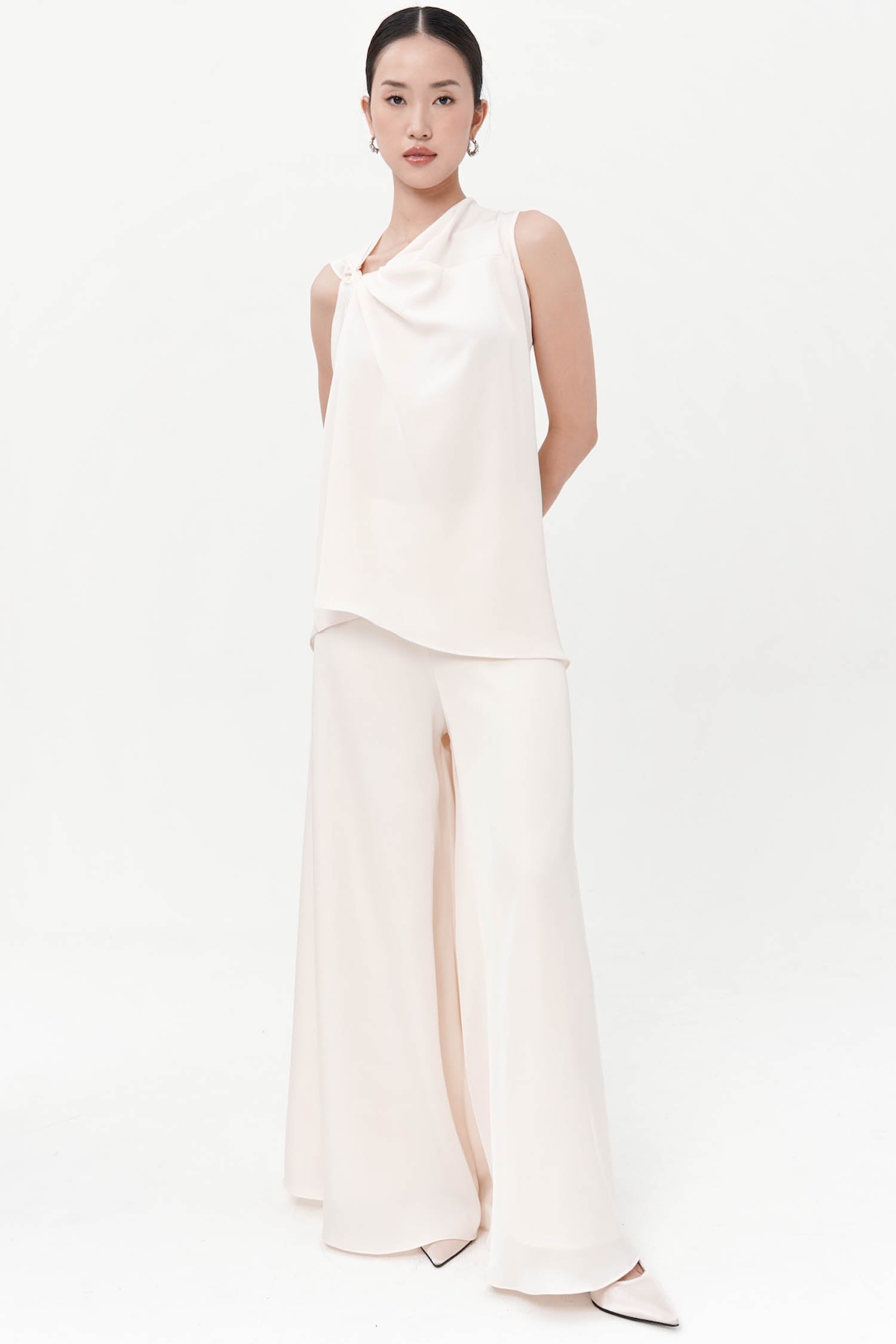 Nedrik Asymmetric Drape Top In Porcelain