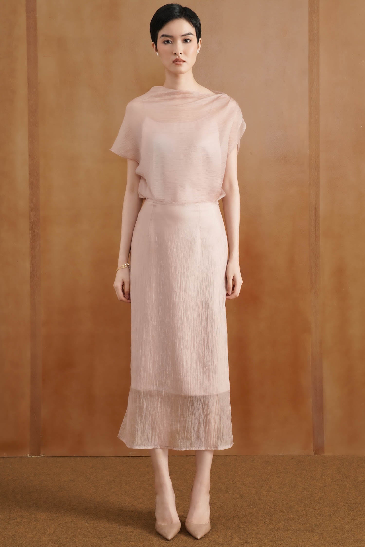 Mirela Midi Translucent Skirt In Pink